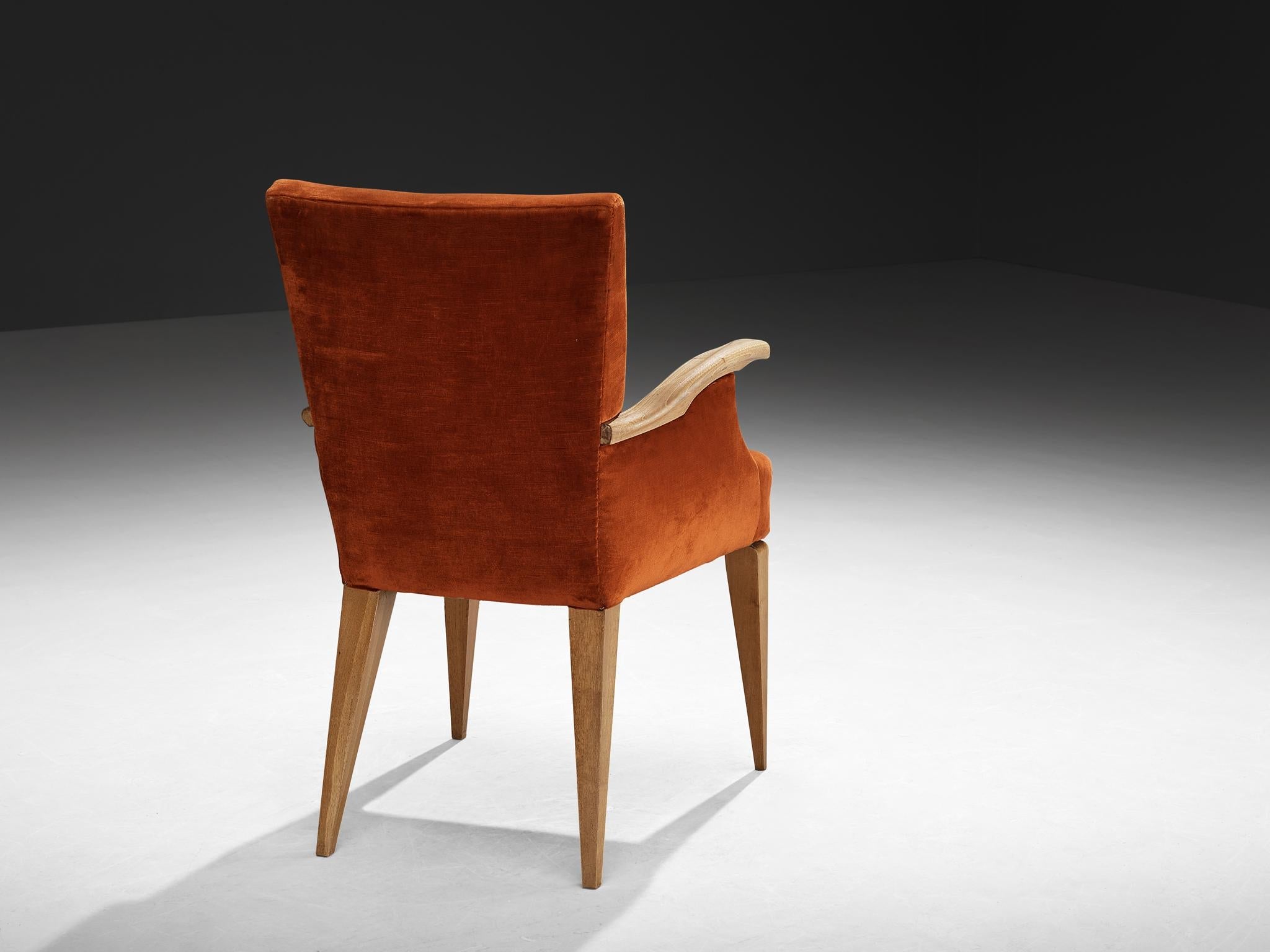 1950s Mid-Century Modern Armchair in Cherry and Burnt Orange Velvet seating Morentz