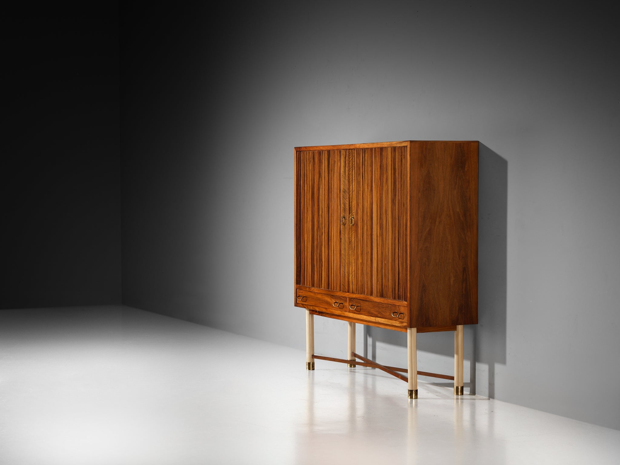 William Watting High Cabinet in Walnut with Elegant Tambour Doors case pieces and storage cabinets Morentz