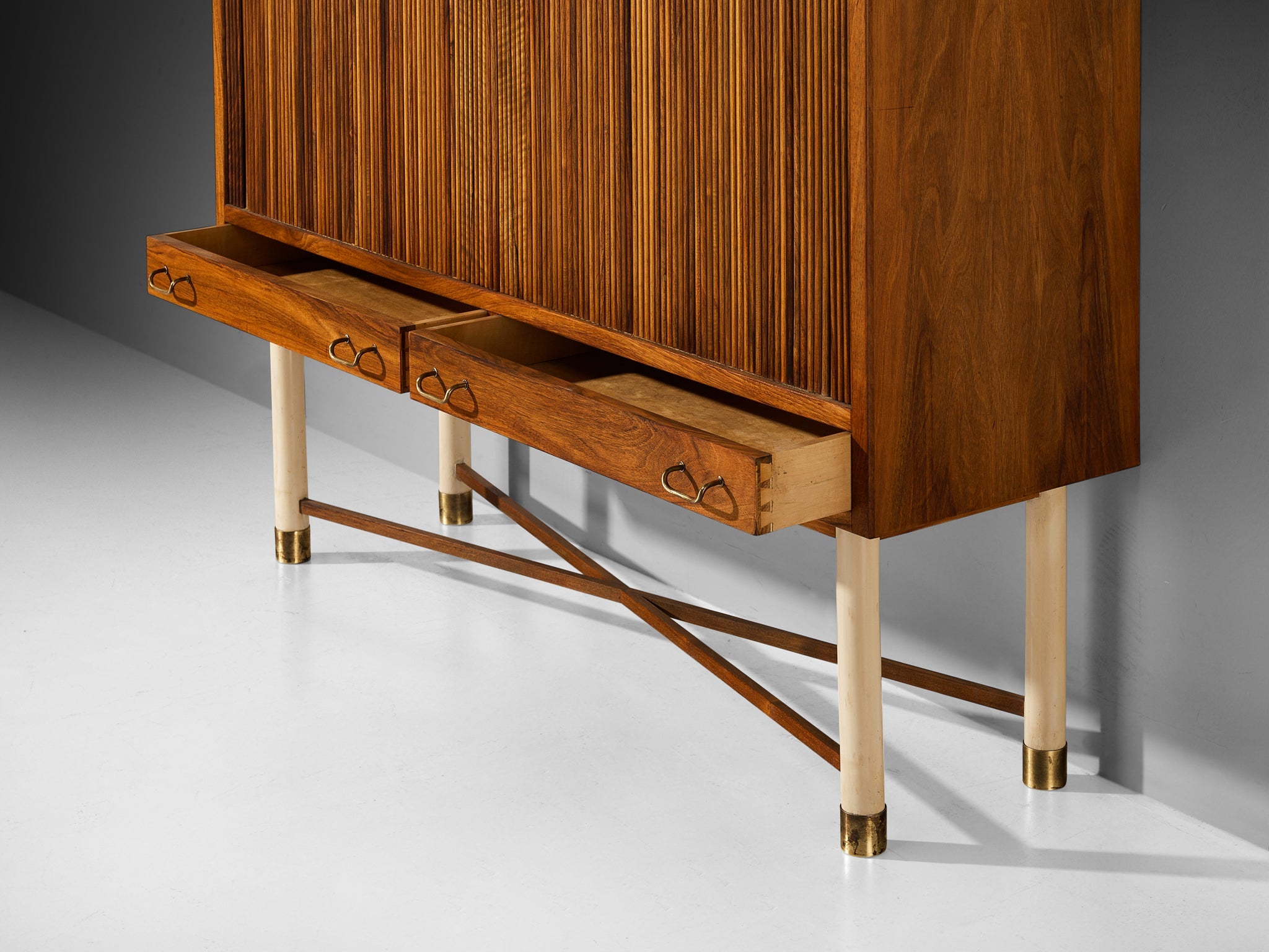 William Watting High Cabinet in Walnut with Elegant Tambour Doors case pieces and storage cabinets Morentz