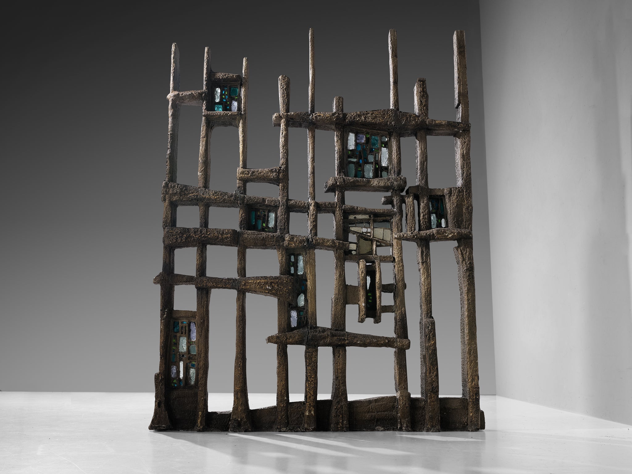 Pia Manu Hand Crafted Room Divider in Burnished Concrete and Stained Glass more furniture and collectibles Morentz