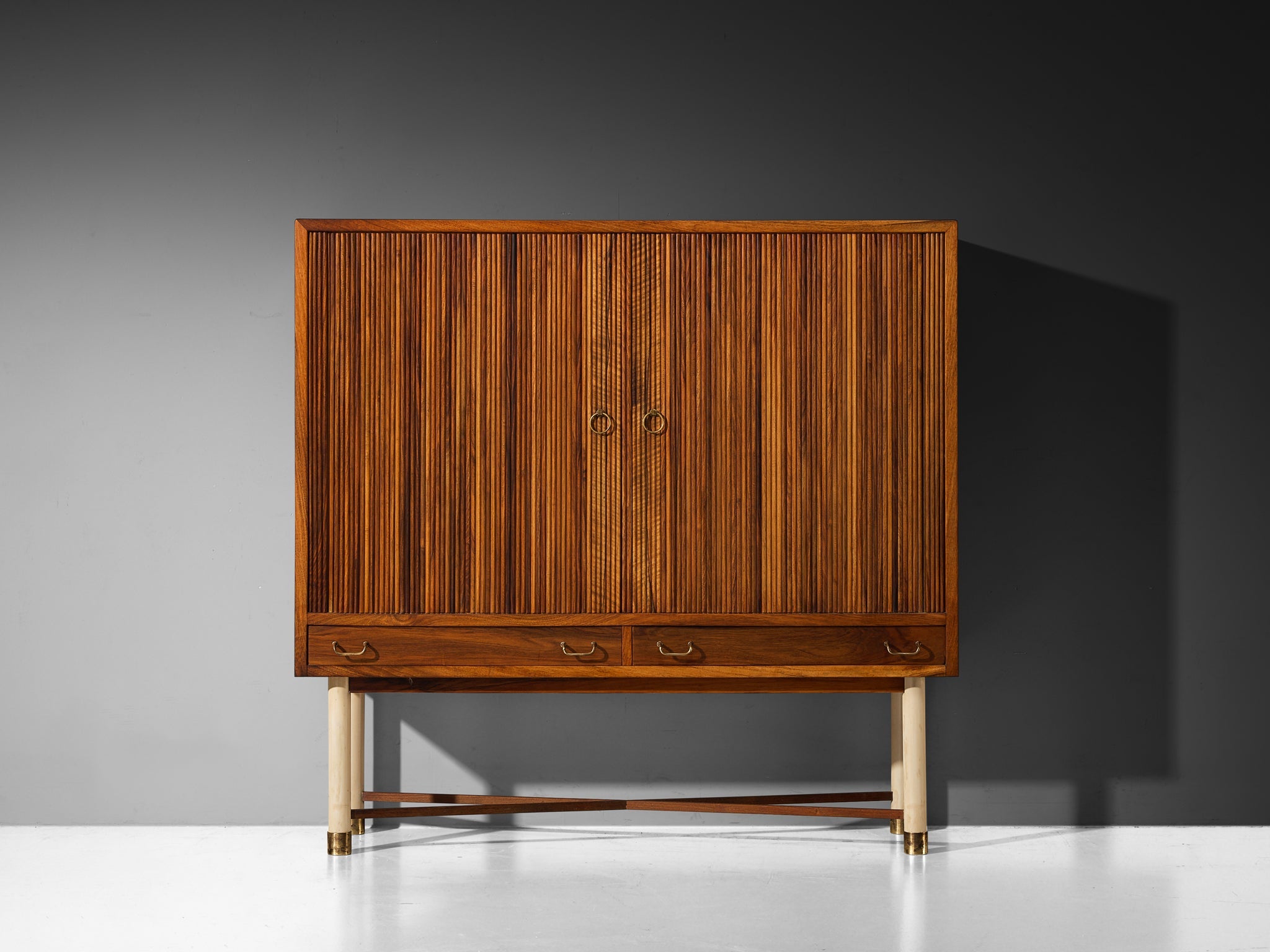 William Watting High Cabinet in Walnut with Elegant Tambour Doors case pieces and storage cabinets Morentz