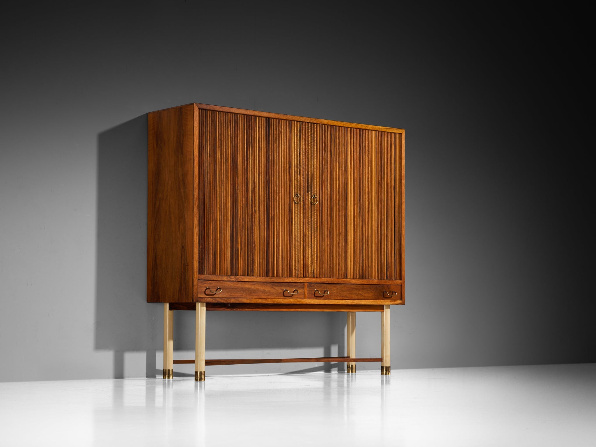 William Watting High Cabinet in Walnut with Elegant Tambour Doors case pieces and storage cabinets Morentz