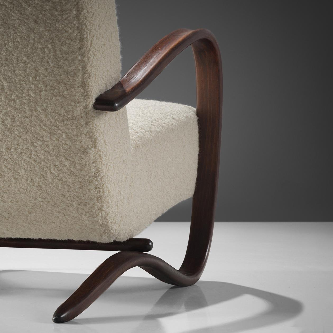 Jindrich Halabala Lounge Chair in White Bouclé seating Morentz