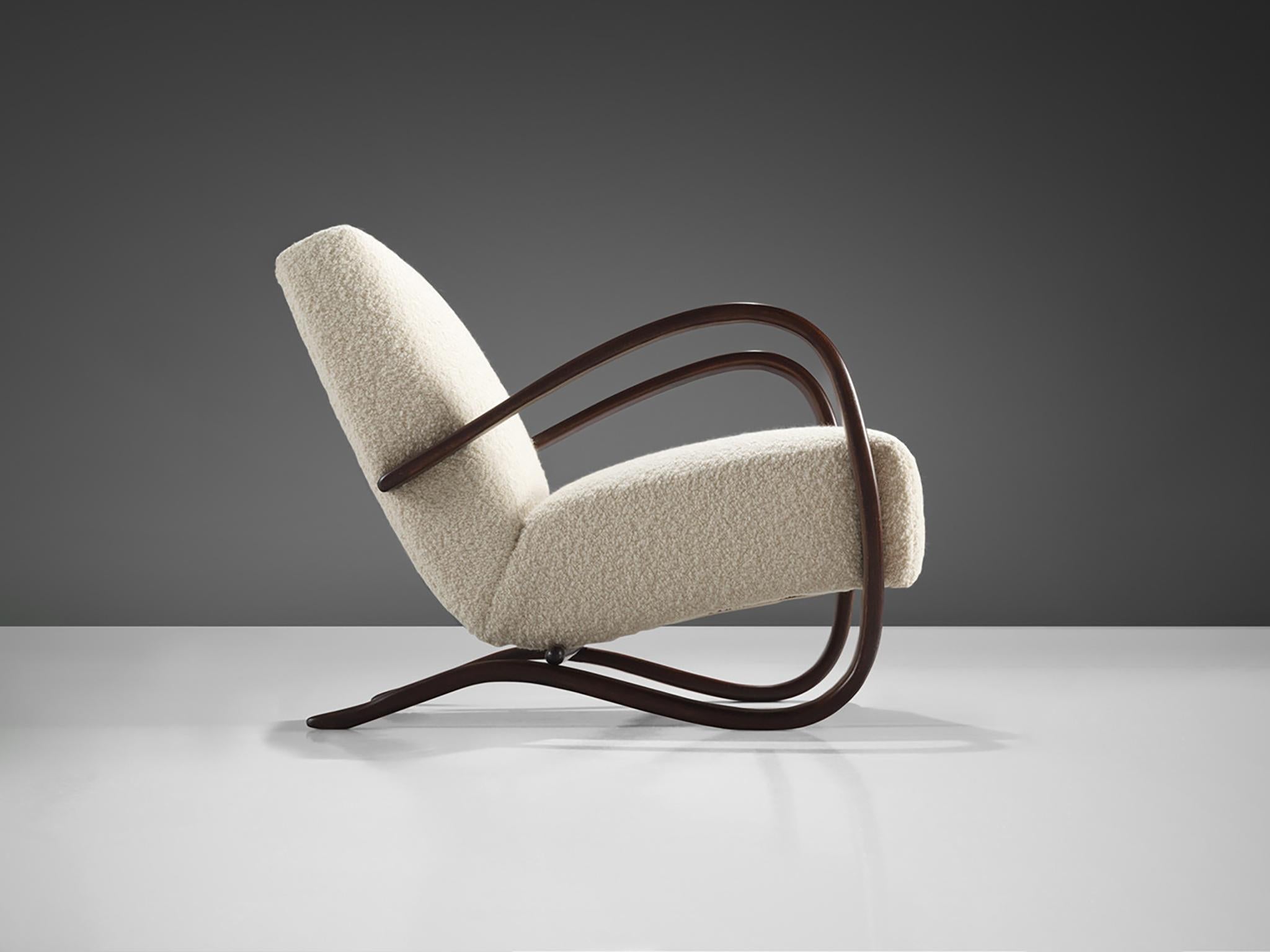 Jindrich Halabala Lounge Chair in White Bouclé seating Morentz