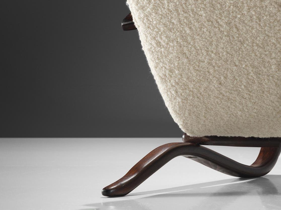 Jindrich Halabala Lounge Chair in White Bouclé seating Morentz