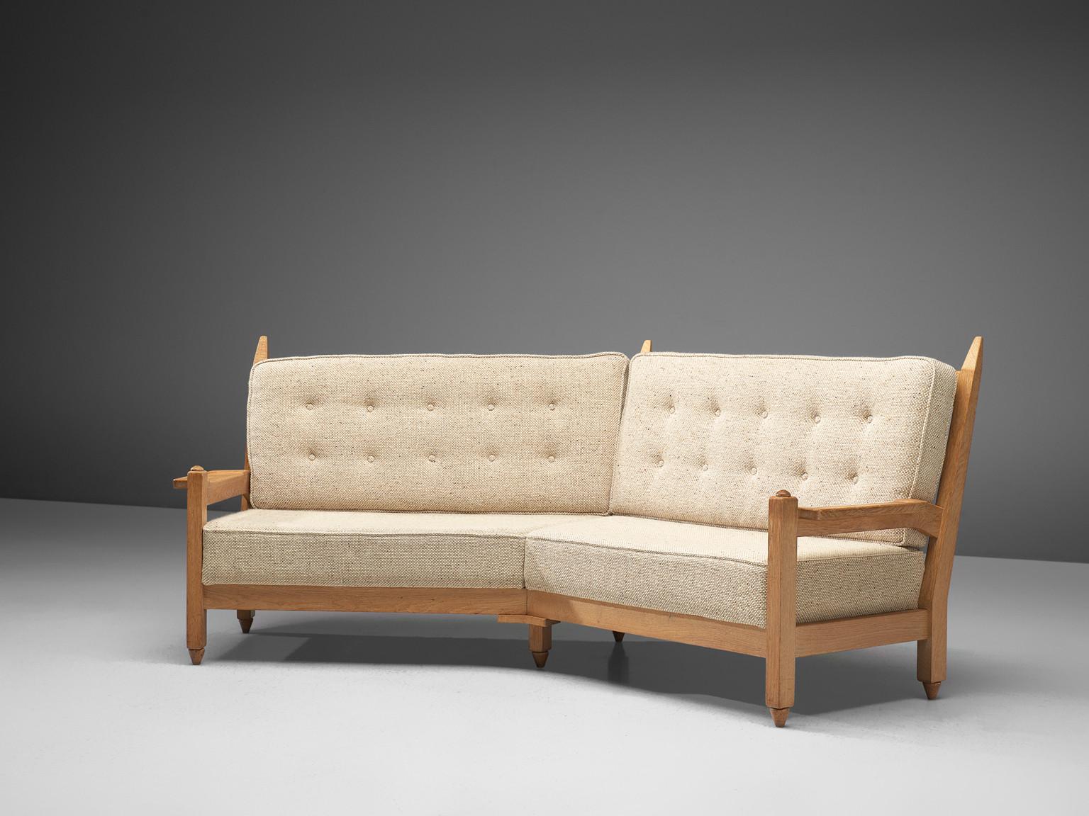 Guillerme & Chambron Angular Sofa in Oak and Beige Wool