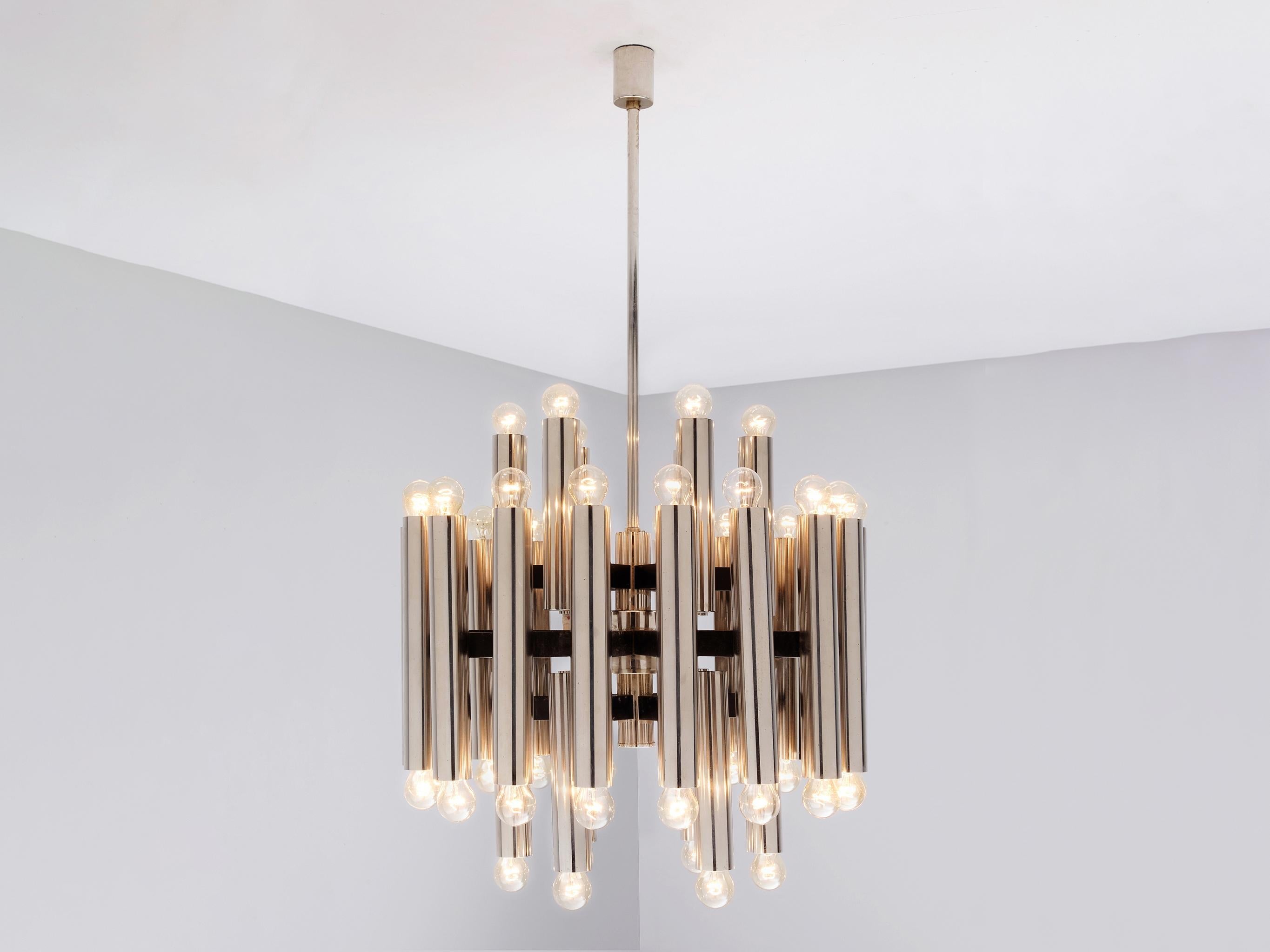 Large German Chandelier in Chrome-Plated Steel