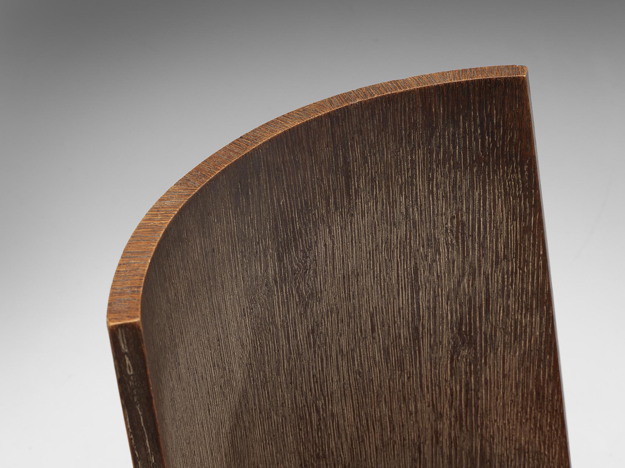 Art Deco Set of Six Dining Chairs in Cerused Oak and Leather seating Morentz