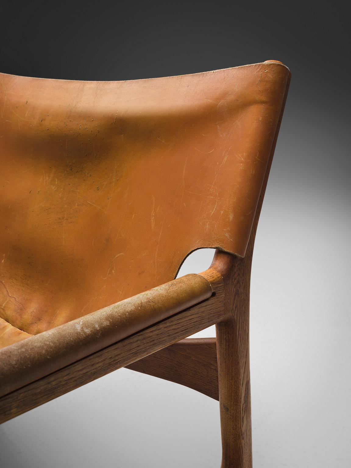 Illum Wikkelsø Easy Chair in Oak and Leather seating Morentz