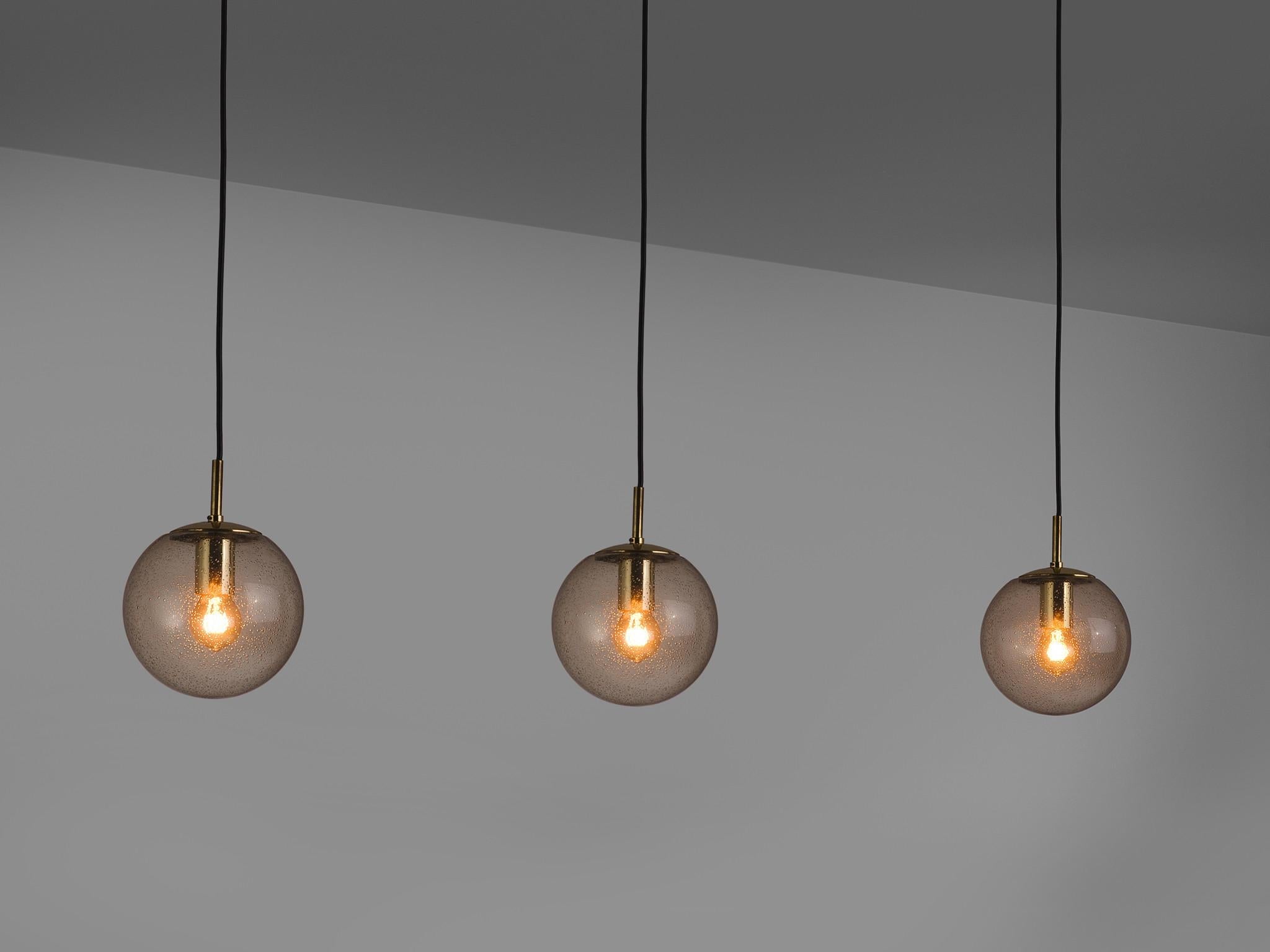 RAAK Pendants in Smoked Pulegoso Glass and Brass lighting Morentz