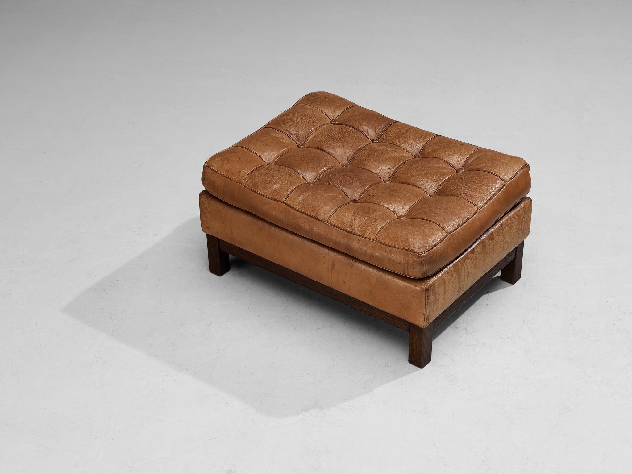 Arne Norell Ottoman 'Merkur' in Brown Leather seating Morentz