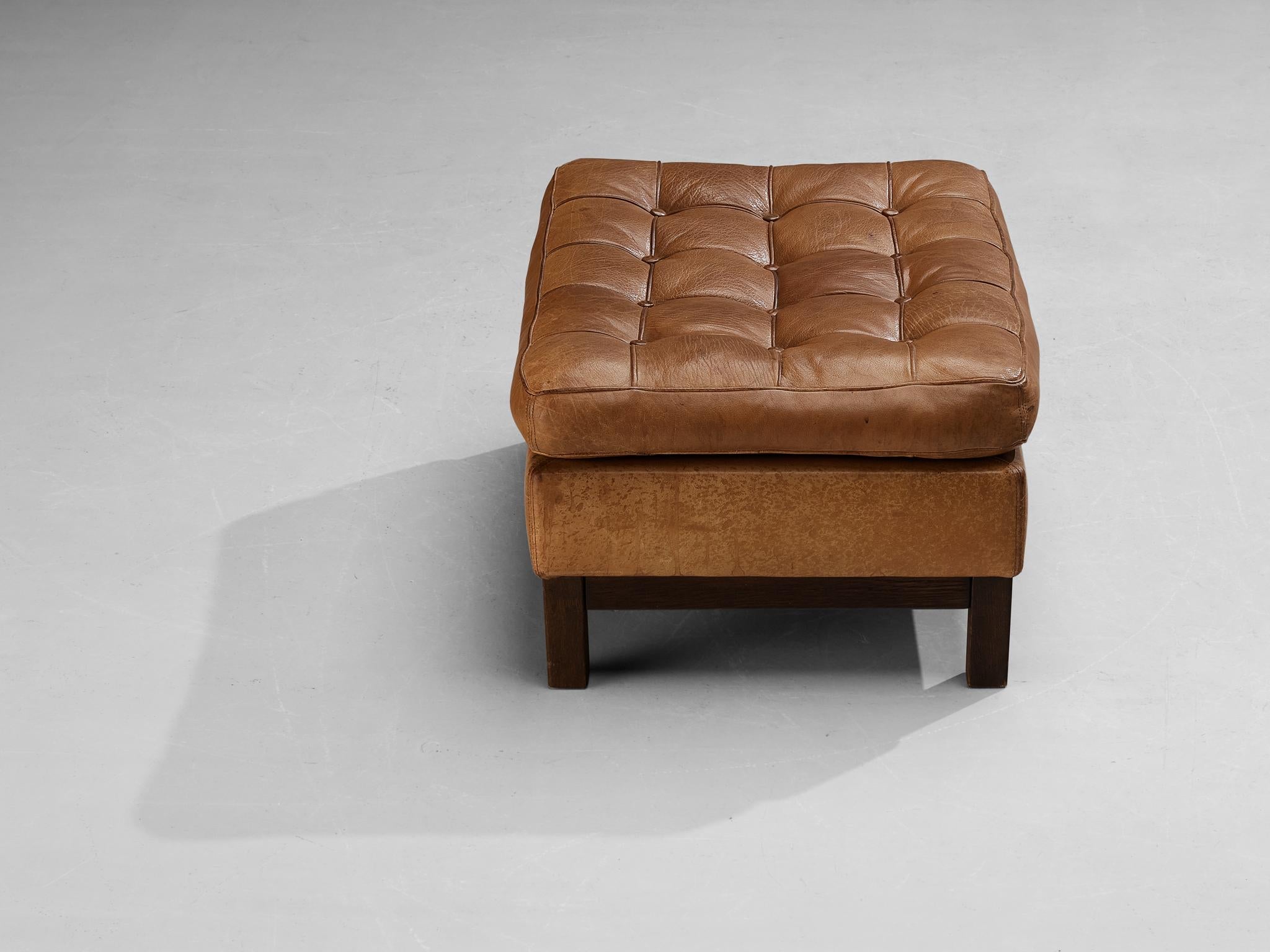Arne Norell Ottoman 'Merkur' in Brown Leather seating Morentz