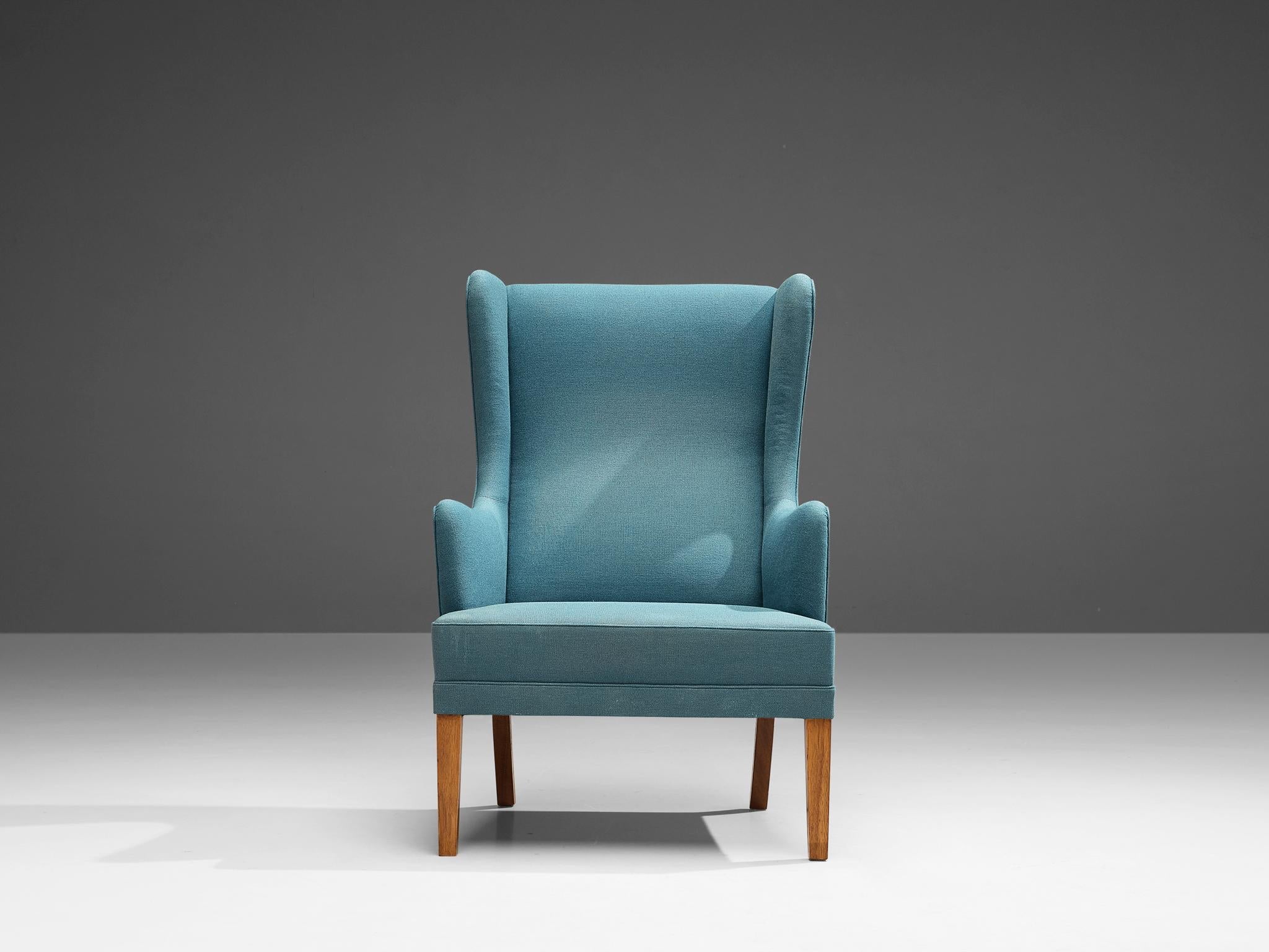 Danish Lounge Chair with Ottoman in Blue Upholstery seating Morentz