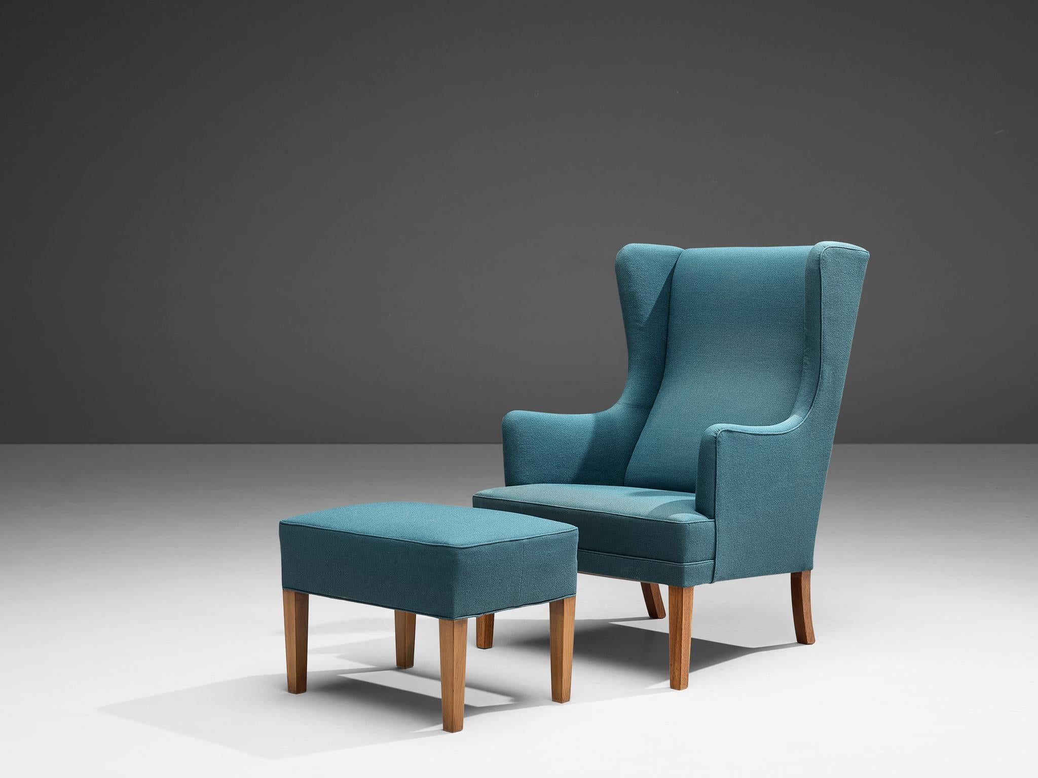 Danish Lounge Chair with Ottoman in Blue Upholstery seating Morentz