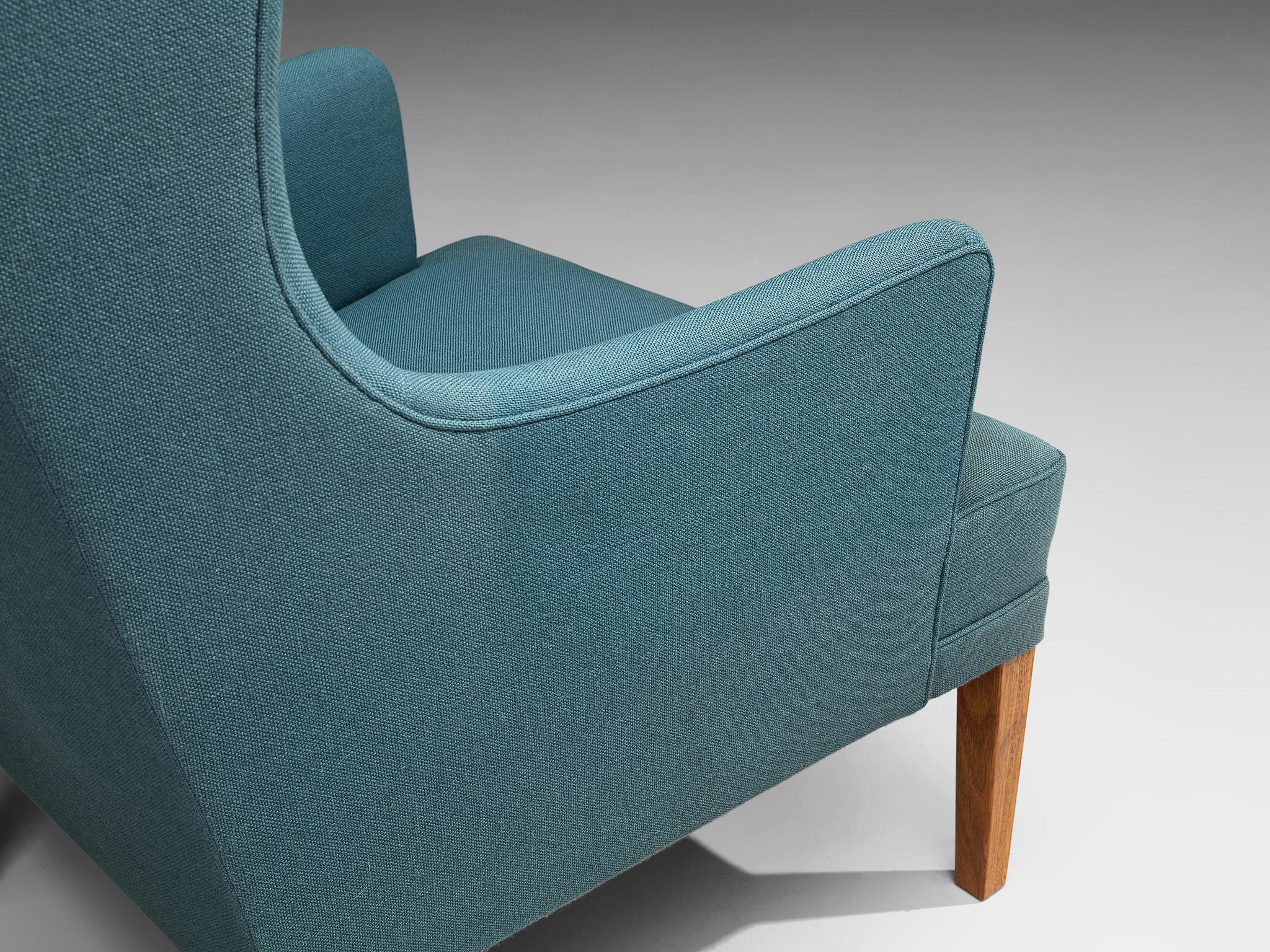 Danish Lounge Chair with Ottoman in Blue Upholstery seating Morentz