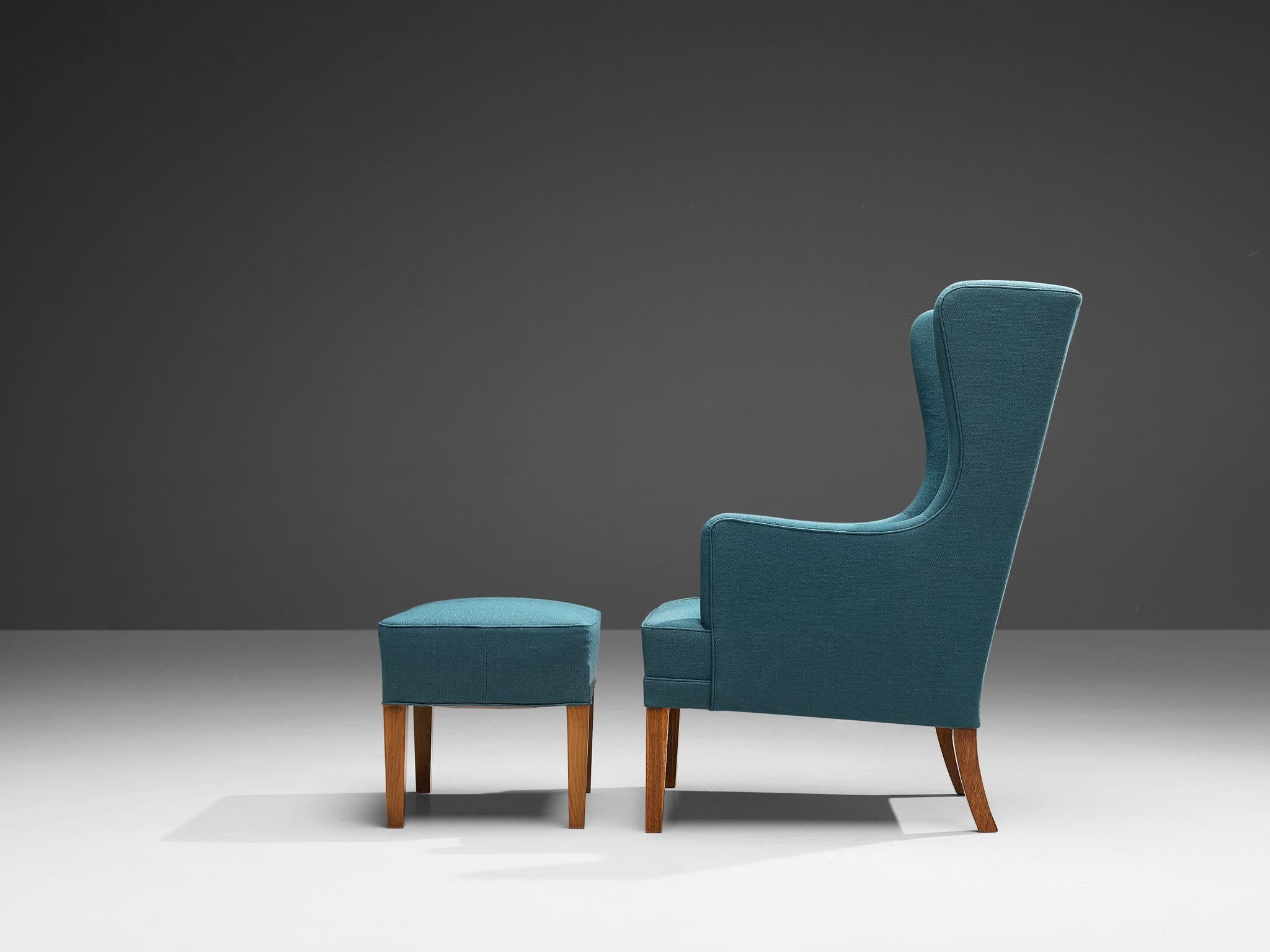 Danish Lounge Chair with Ottoman in Blue Upholstery seating Morentz