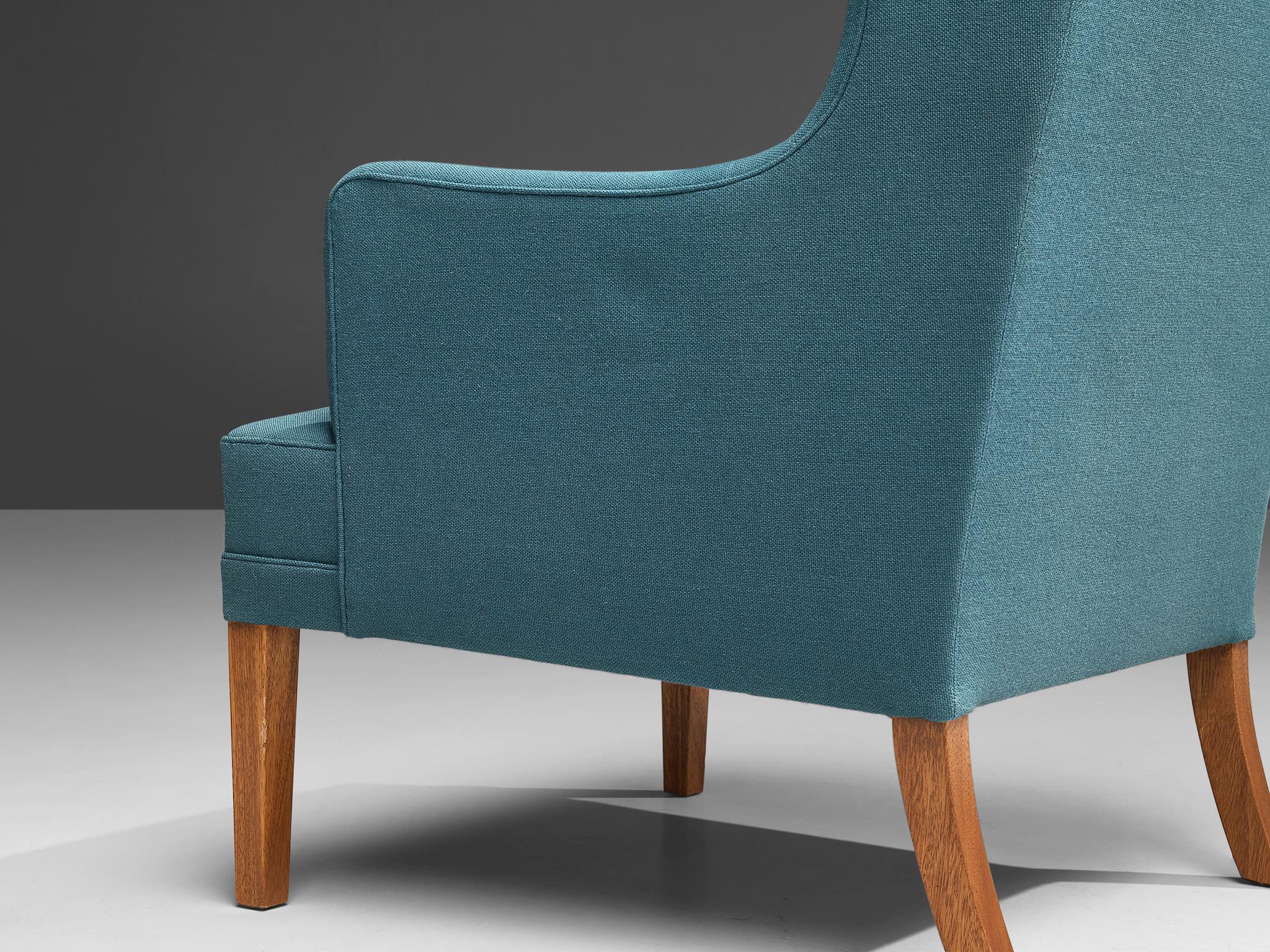 Danish Lounge Chair with Ottoman in Blue Upholstery seating Morentz