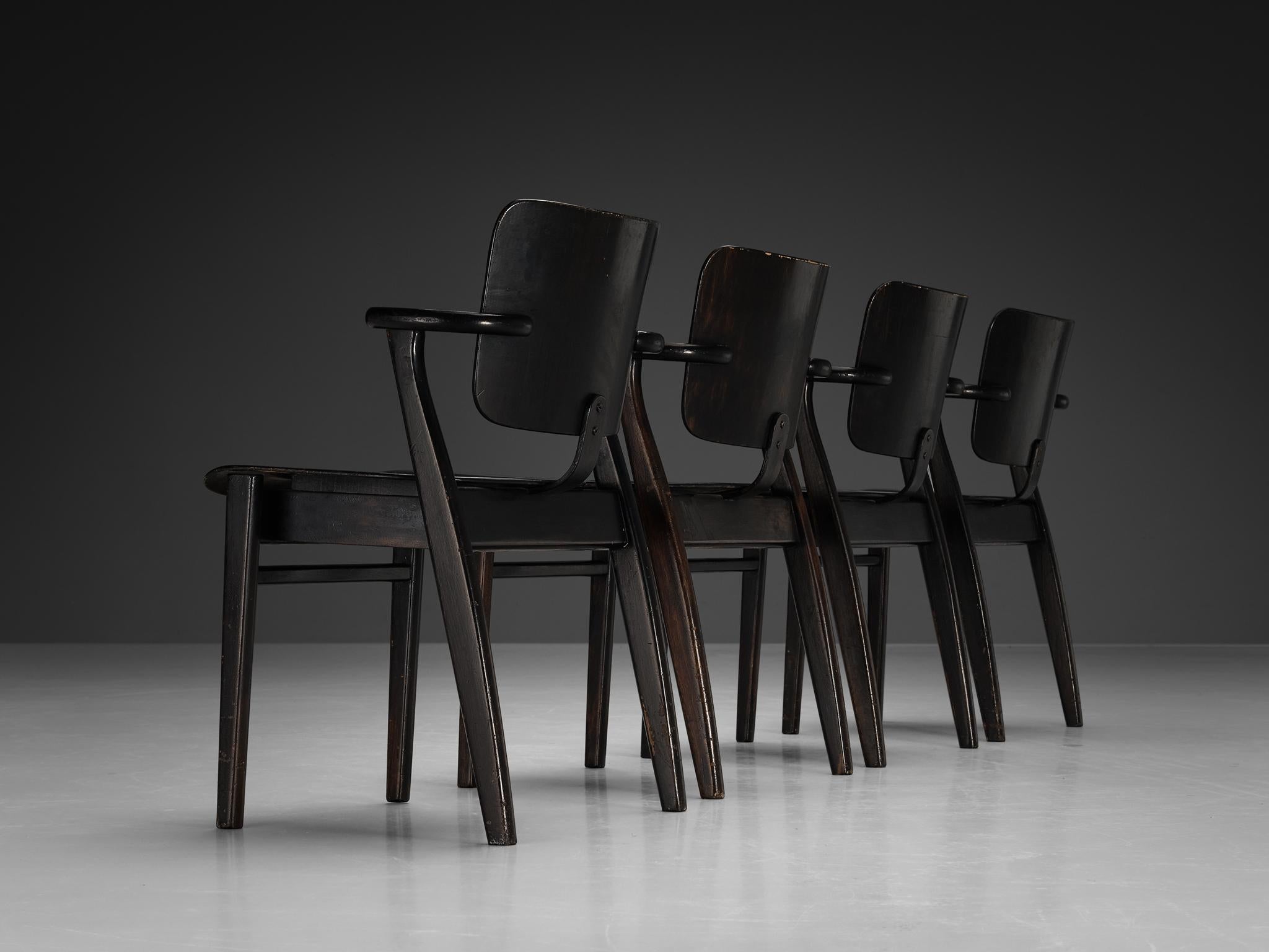 Ilmari Tapiovaara Set of Four ‘Domus’ Dining Chairs in Black Stained Teak seating Morentz
