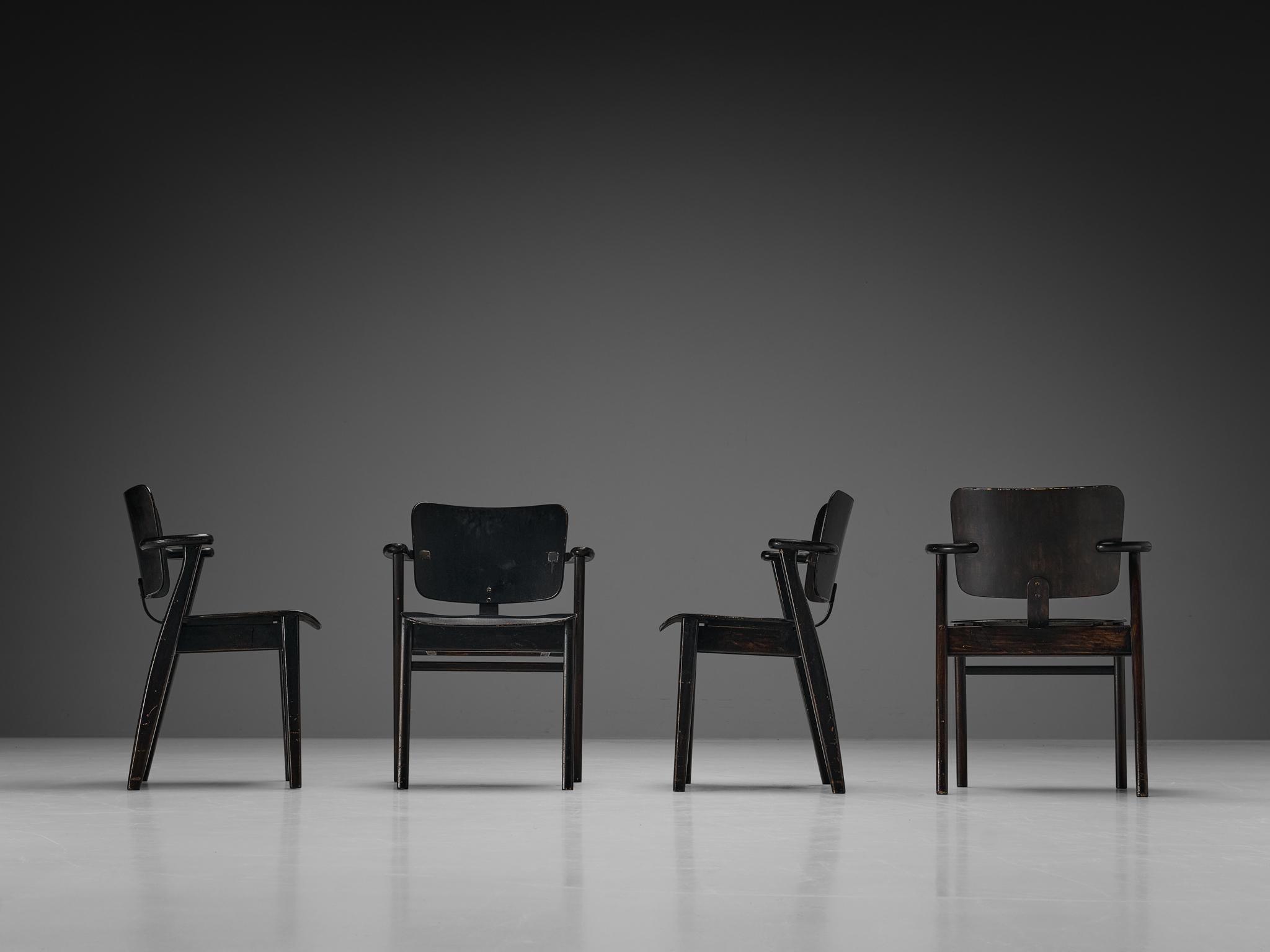 Ilmari Tapiovaara Set of Four ‘Domus’ Dining Chairs in Black Stained Teak seating Morentz