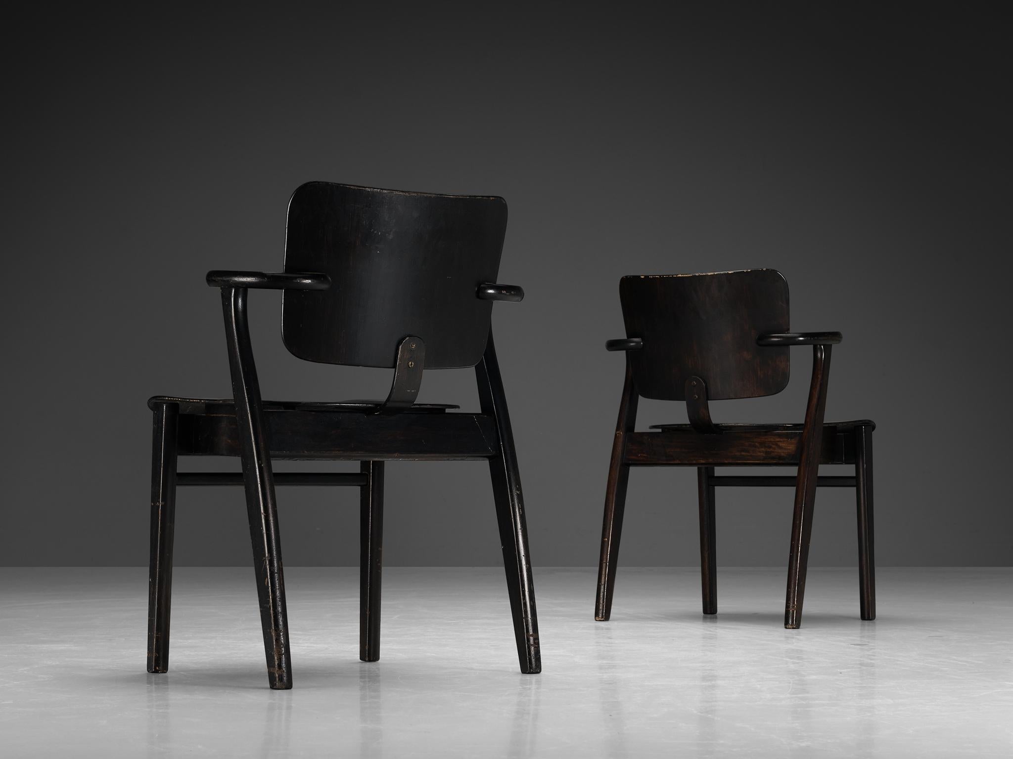 Ilmari Tapiovaara Set of Four ‘Domus’ Dining Chairs in Black Stained Teak seating Morentz