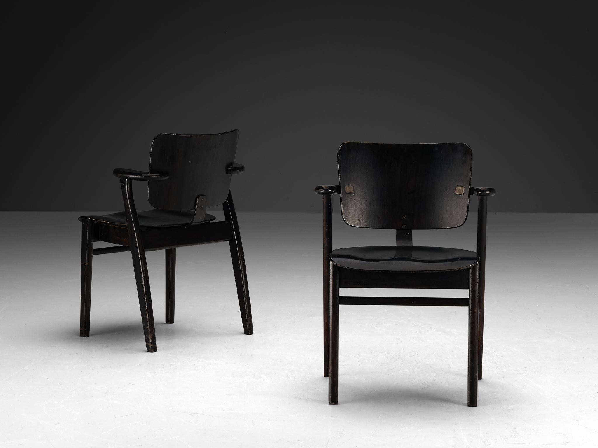 Ilmari Tapiovaara Set of Four ‘Domus’ Dining Chairs in Black Stained Teak seating Morentz