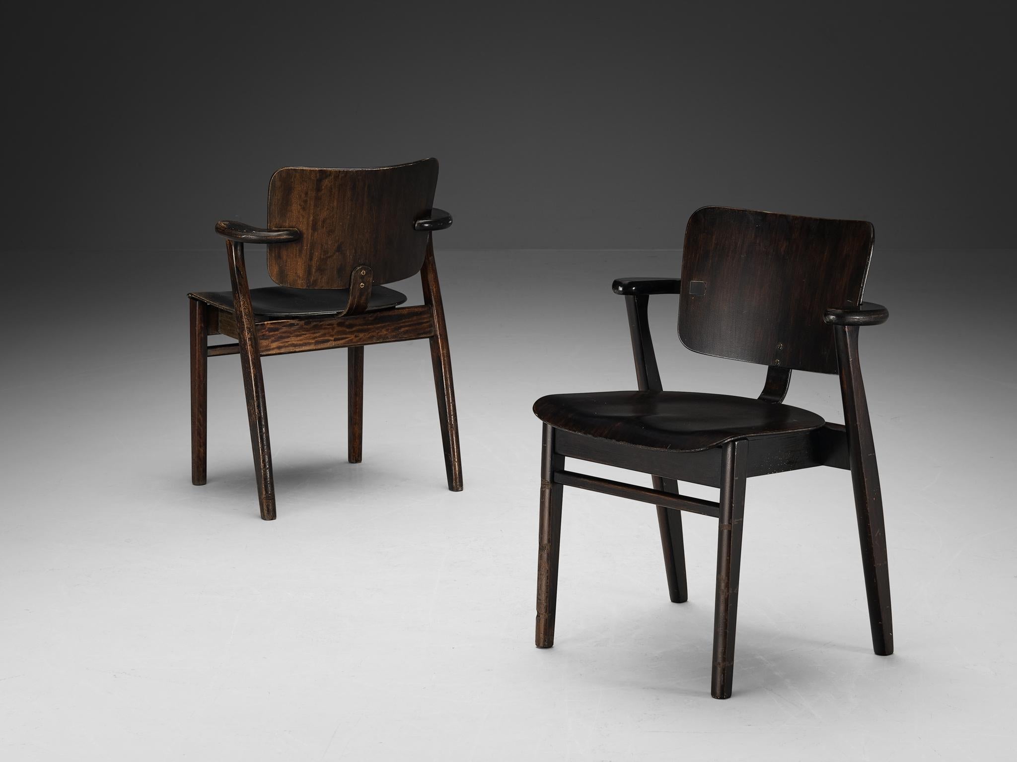 Ilmari Tapiovaara Set of Six ‘Domus’ Dining Chairs in Black Stained Teak seating Morentz