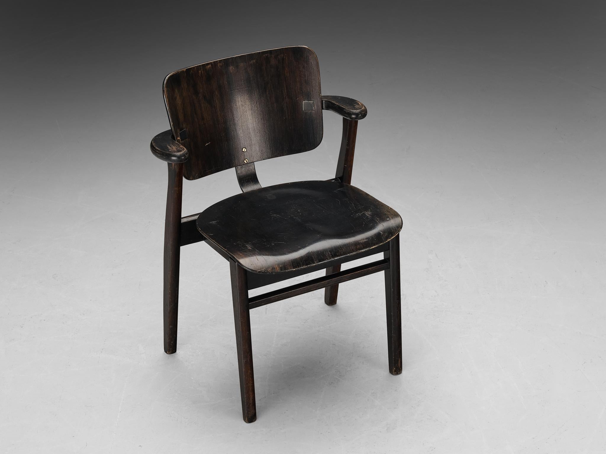 Ilmari Tapiovaara Set of Six ‘Domus’ Dining Chairs in Black Stained Teak seating Morentz