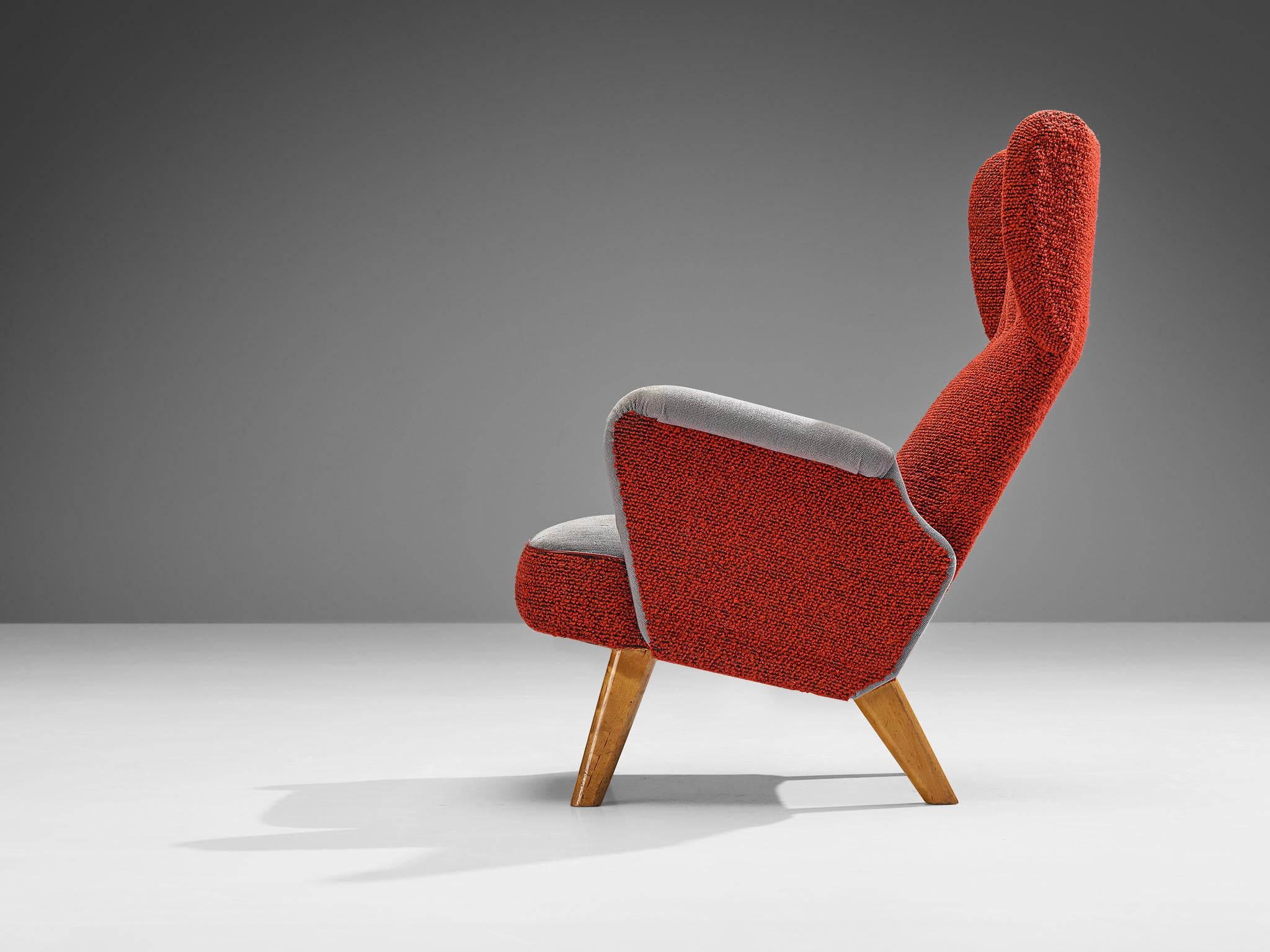 Carl Gustaf Hiort Wingback Chair in Red and Grey Upholstery seating Morentz