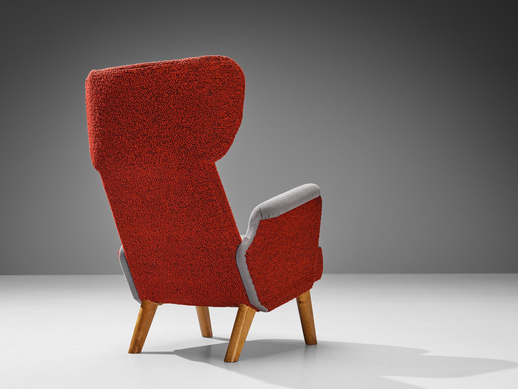 Carl Gustaf Hiort Wingback Chair in Red and Grey Upholstery seating Morentz