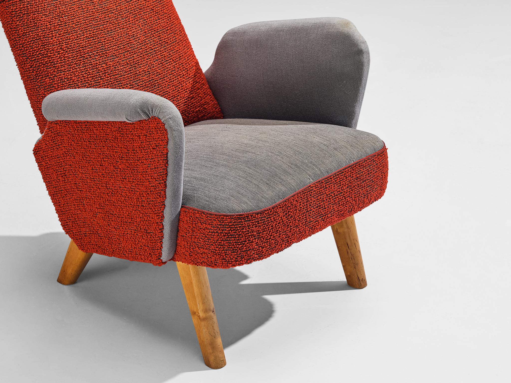 Carl Gustaf Hiort Wingback Chair in Red and Grey Upholstery seating Morentz