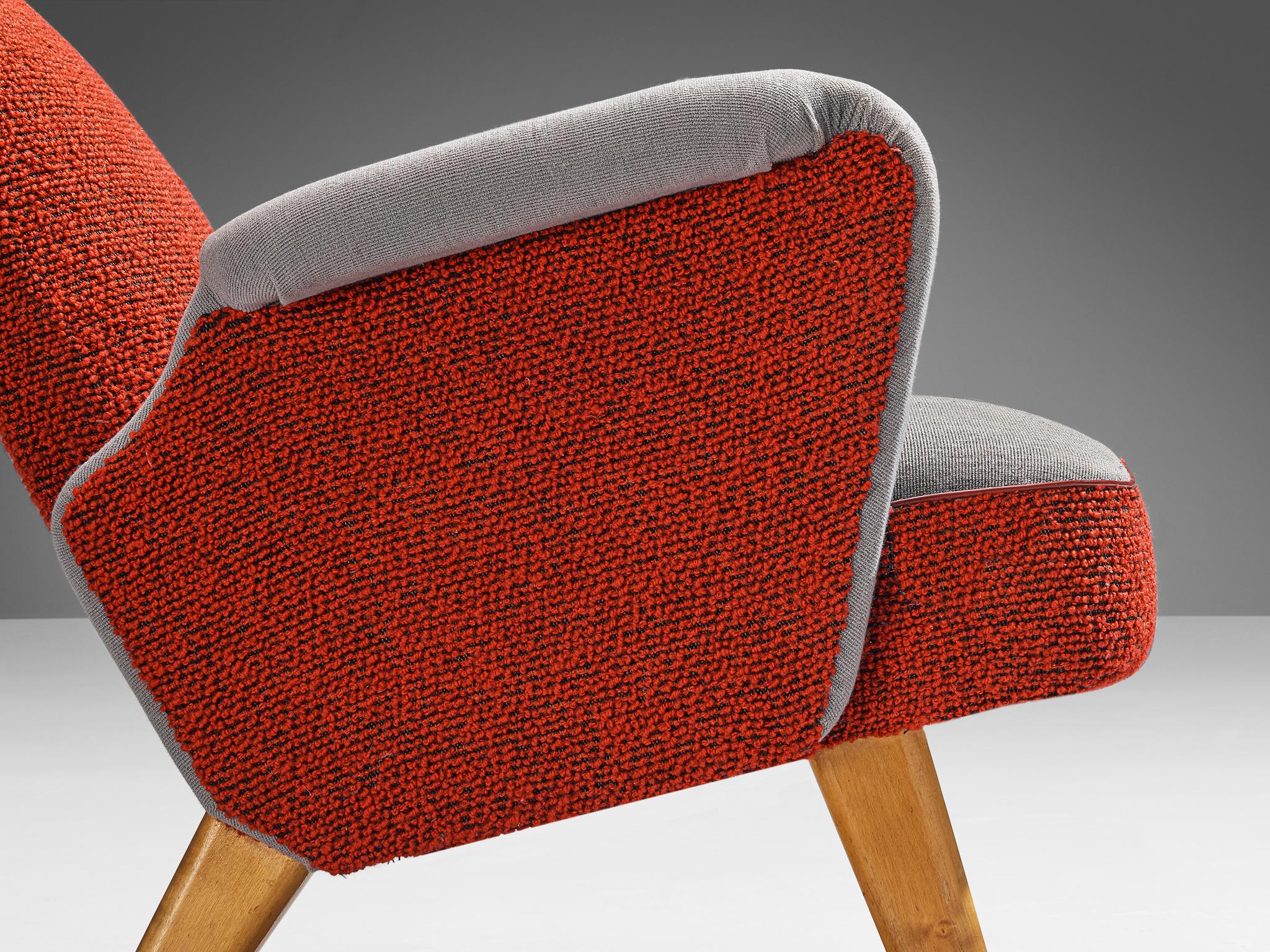 Carl Gustaf Hiort Wingback Chair in Red and Grey Upholstery seating Morentz