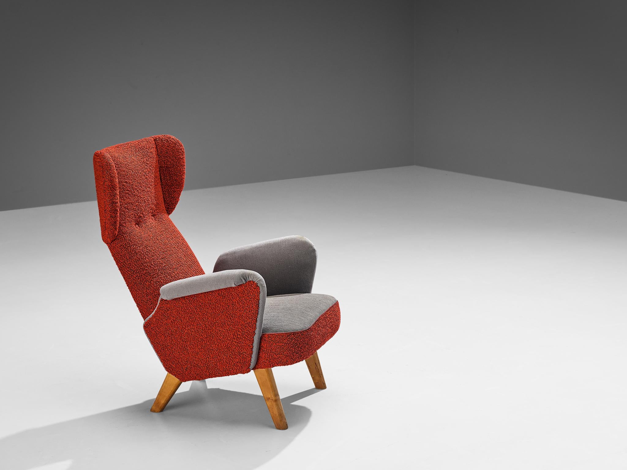 Carl Gustaf Hiort Wingback Chair in Red and Grey Upholstery seating Morentz