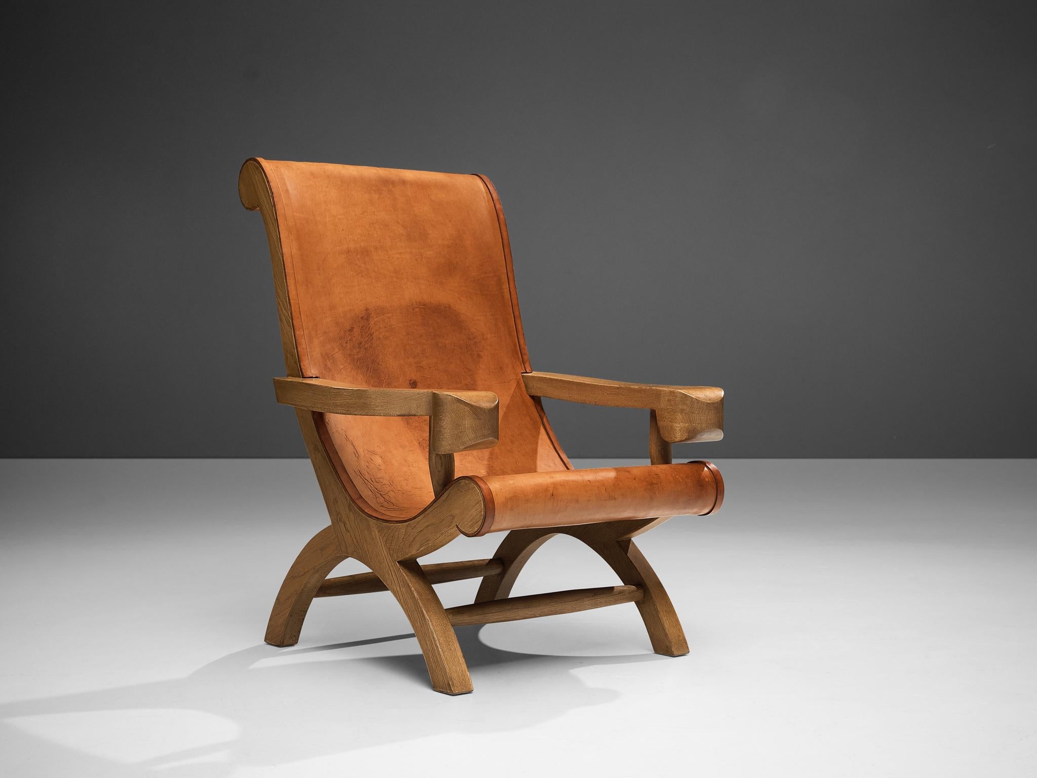 Clara Porset Lounge Chairs 'Butaque' in Original Patinated Leather