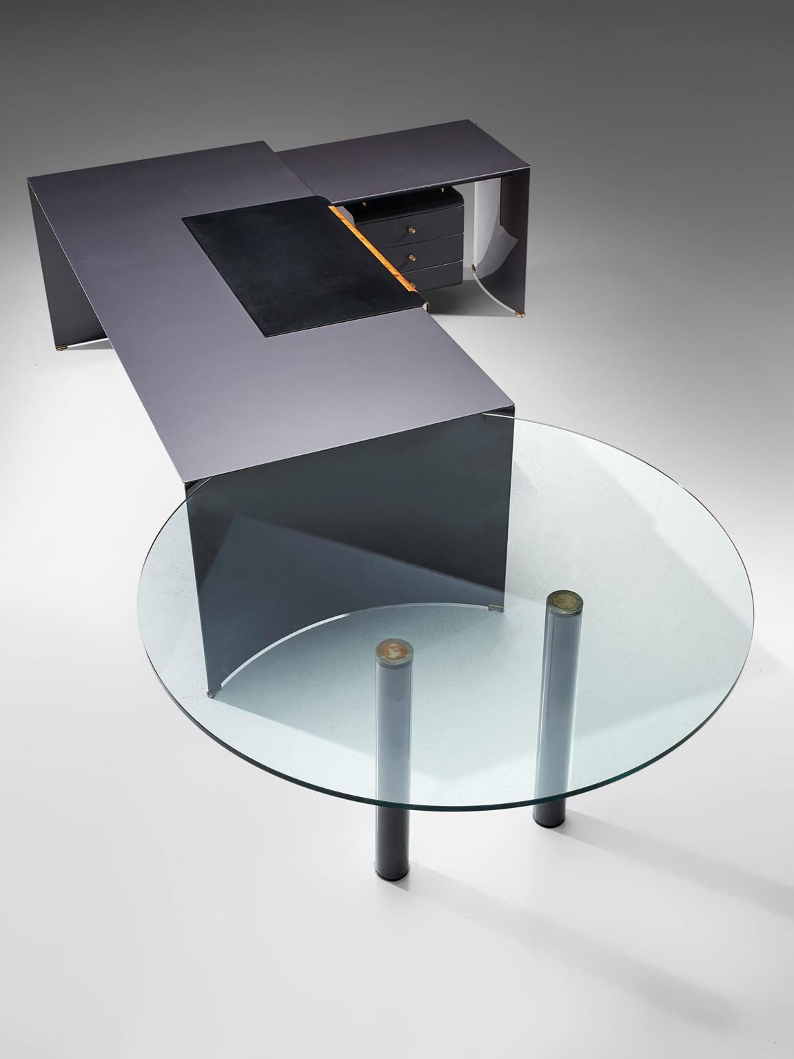 Paolo Piva for B&B 'Arcada' Desk in Leather and Burl tables Morentz