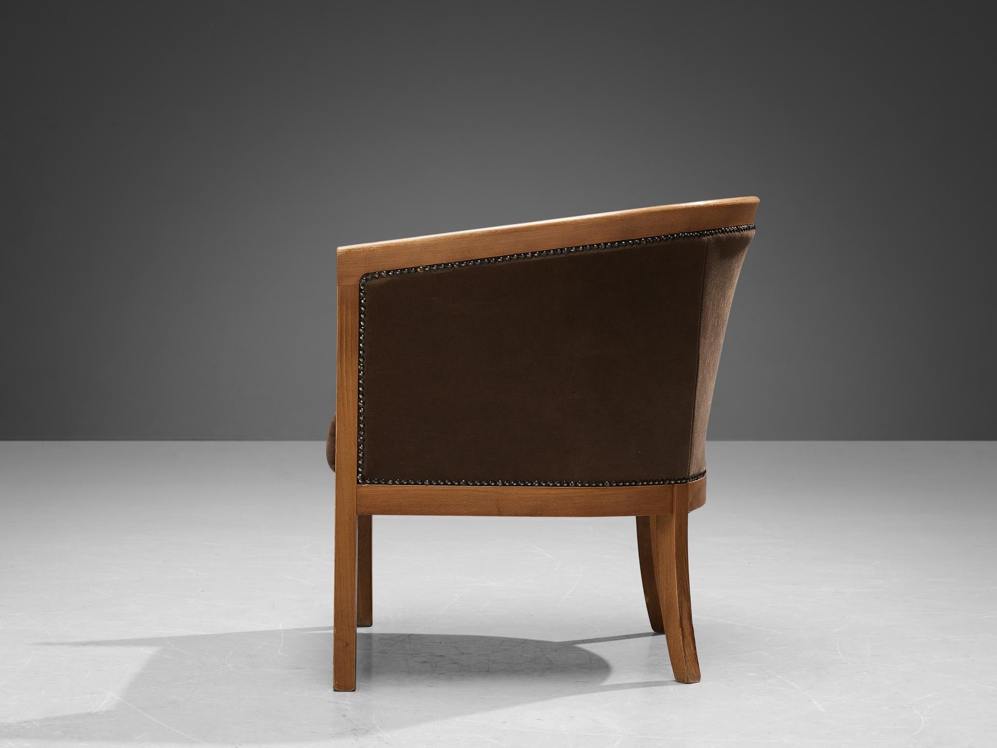 French Club Chairs in Brown Upholstery