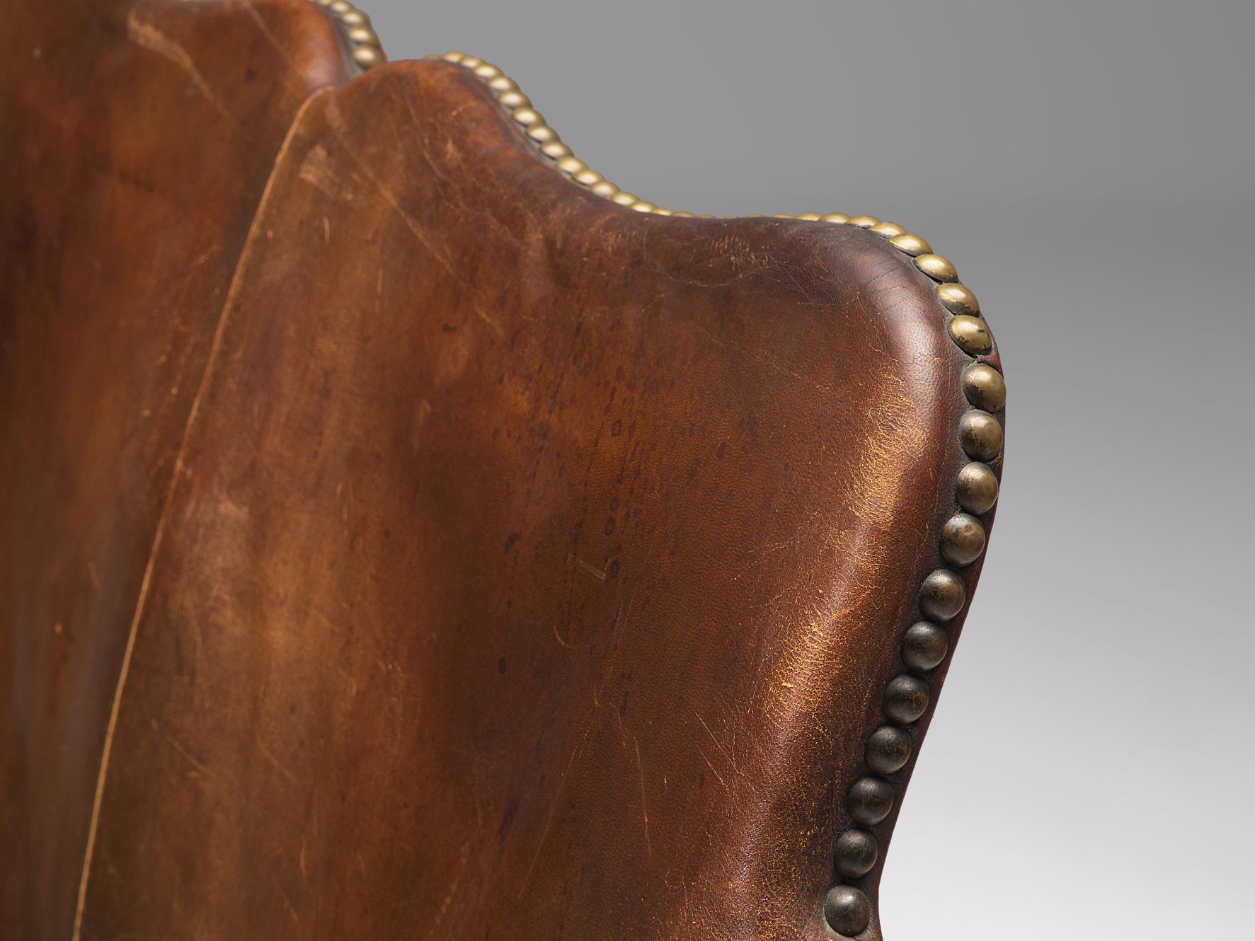 Early Danish Settee in Leather and Green Upholstery seating Morentz