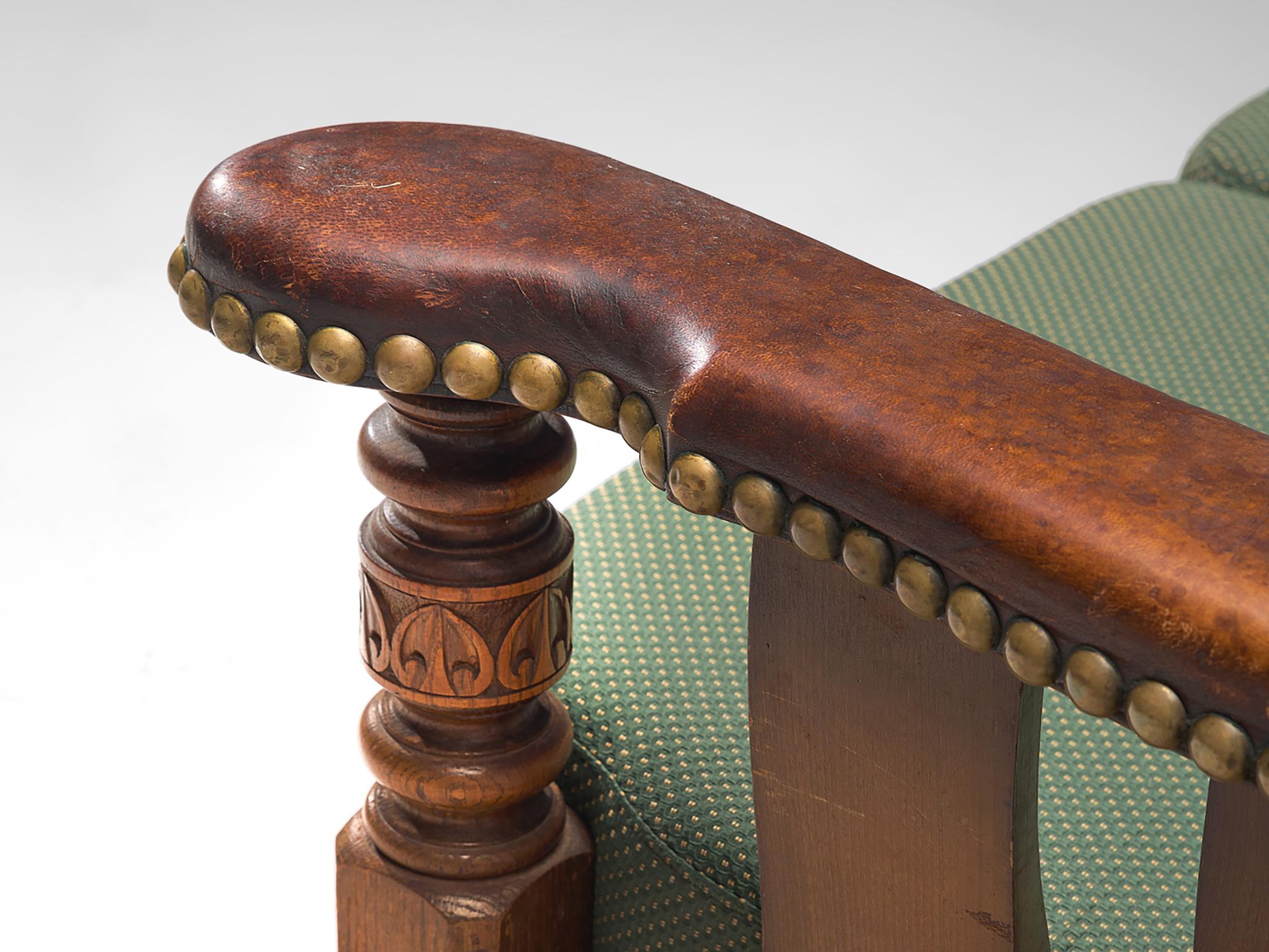 Early Danish Settee in Leather and Green Upholstery seating Morentz