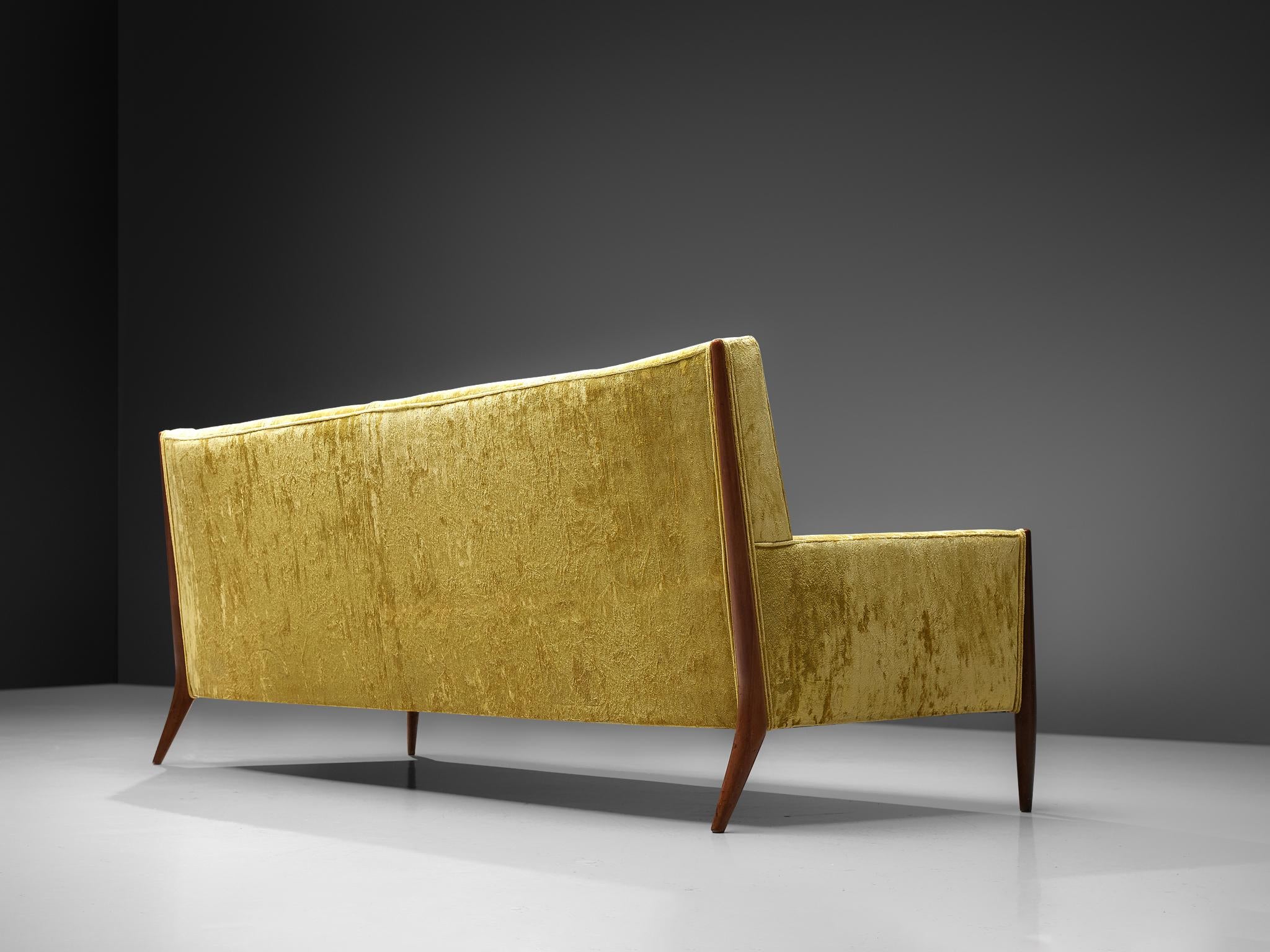 Jules Heumann Sofa in Gold Colored Velvet and Walnut