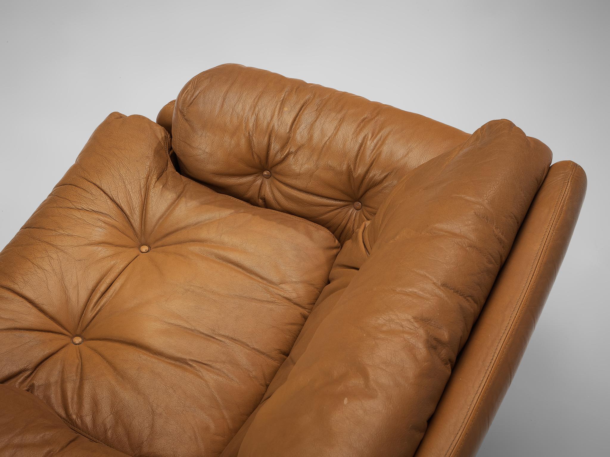 Afra & Tobia Scarpa Pair of 'Coronado' Lounge Chairs in Cognac Leather seating Morentz