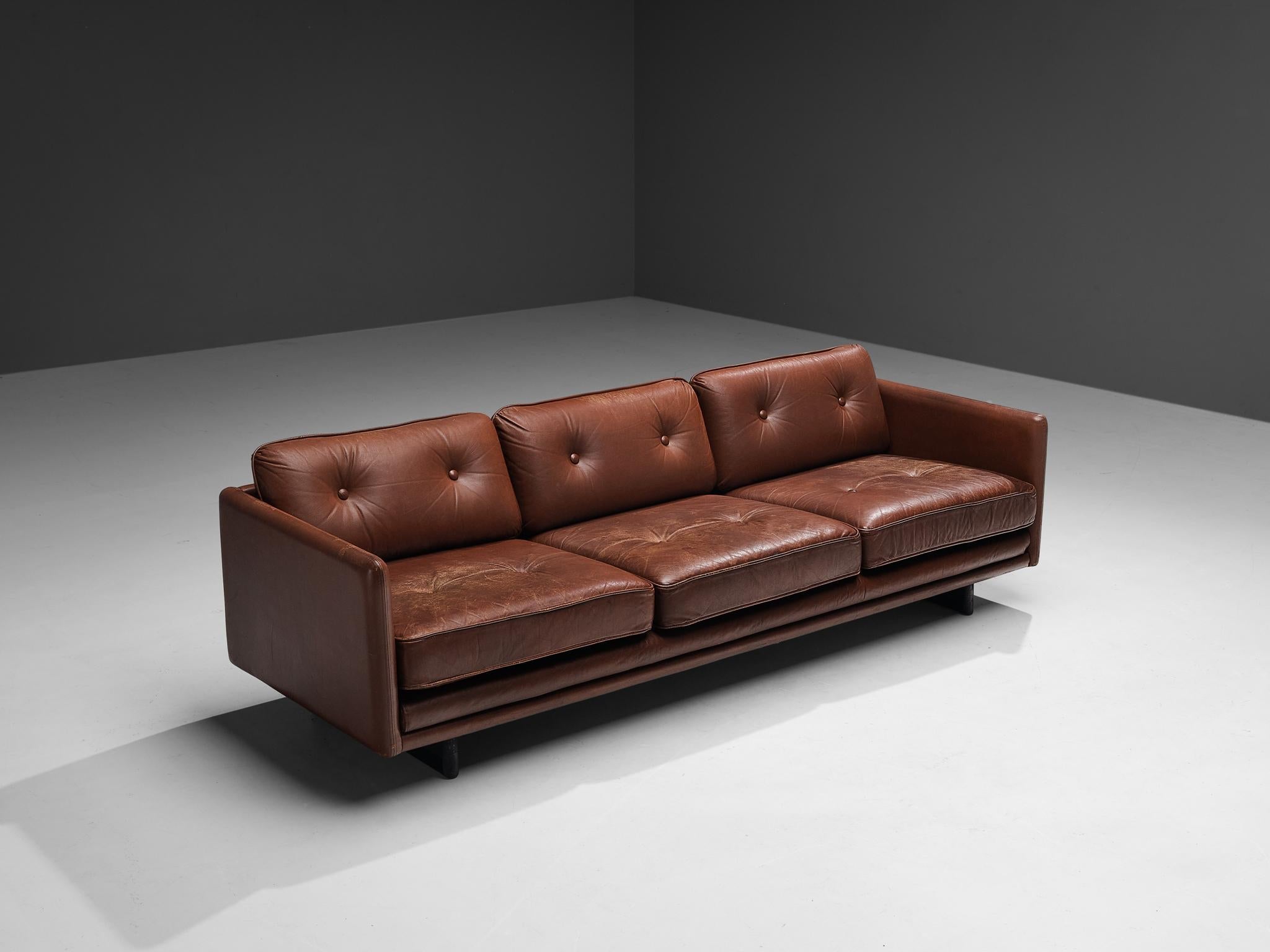 Danish Three Seater Sofa in Chestnut Brown Leather Upholstery seating Morentz