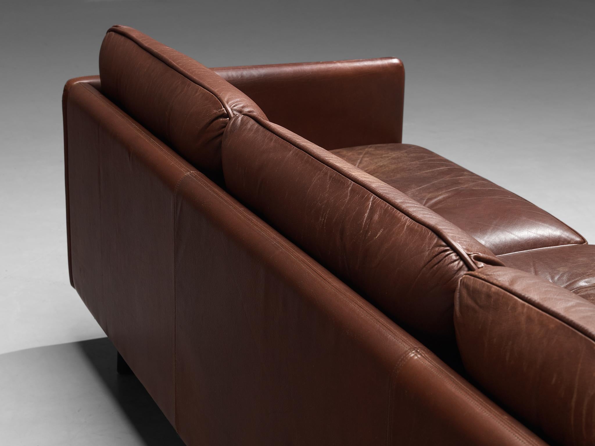 Danish Three Seater Sofa in Chestnut Brown Leather Upholstery seating Morentz