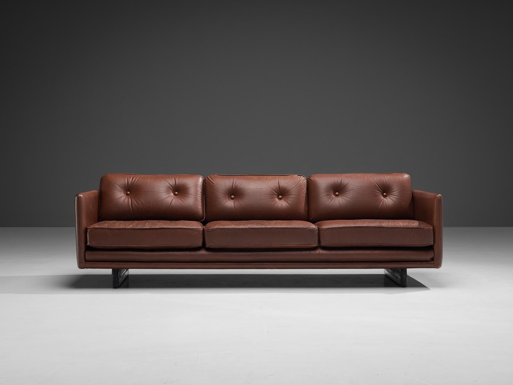 Danish Three Seater Sofa in Chestnut Brown Leather Upholstery seating Morentz