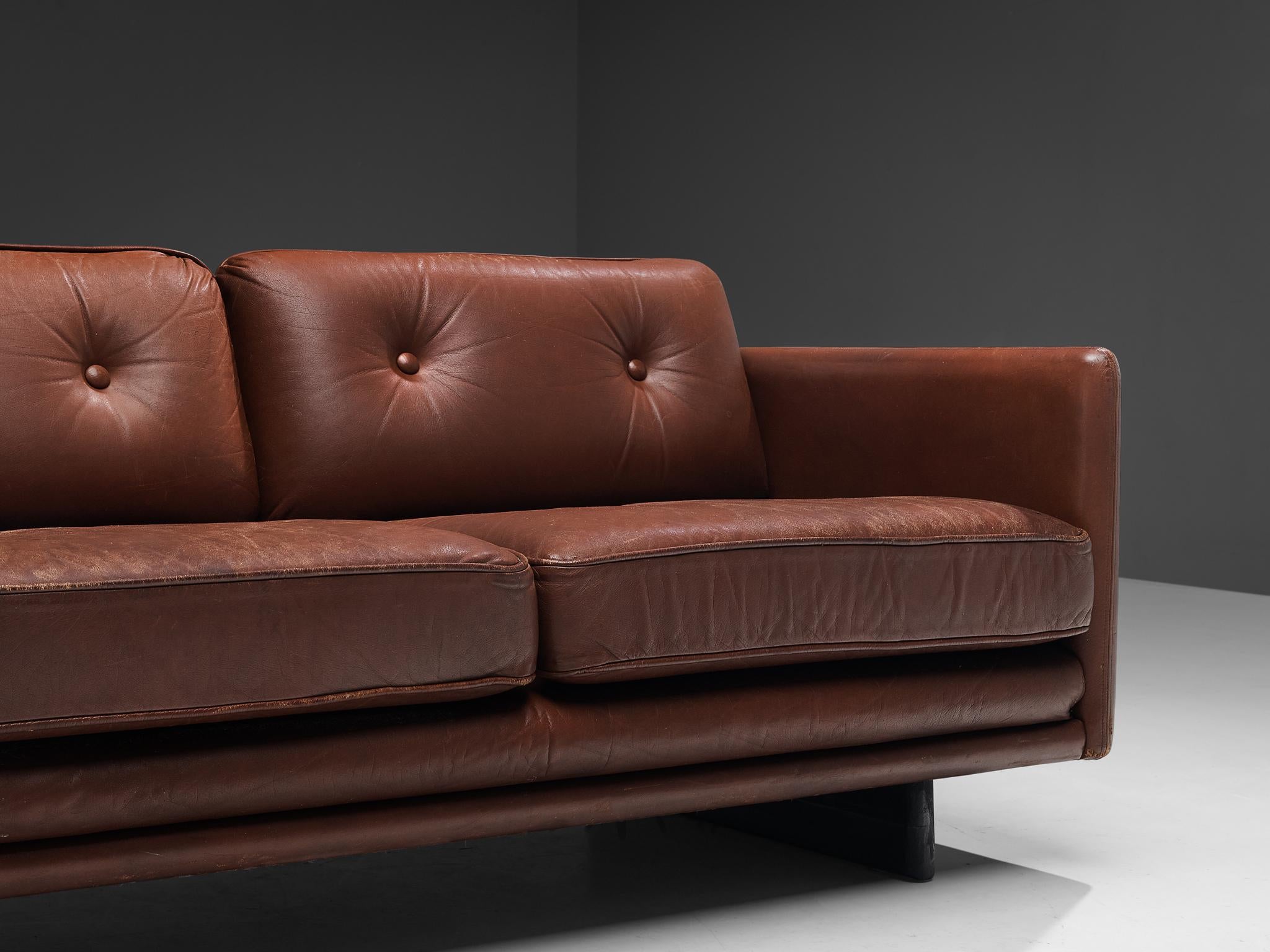 Danish Three Seater Sofa in Chestnut Brown Leather Upholstery seating Morentz