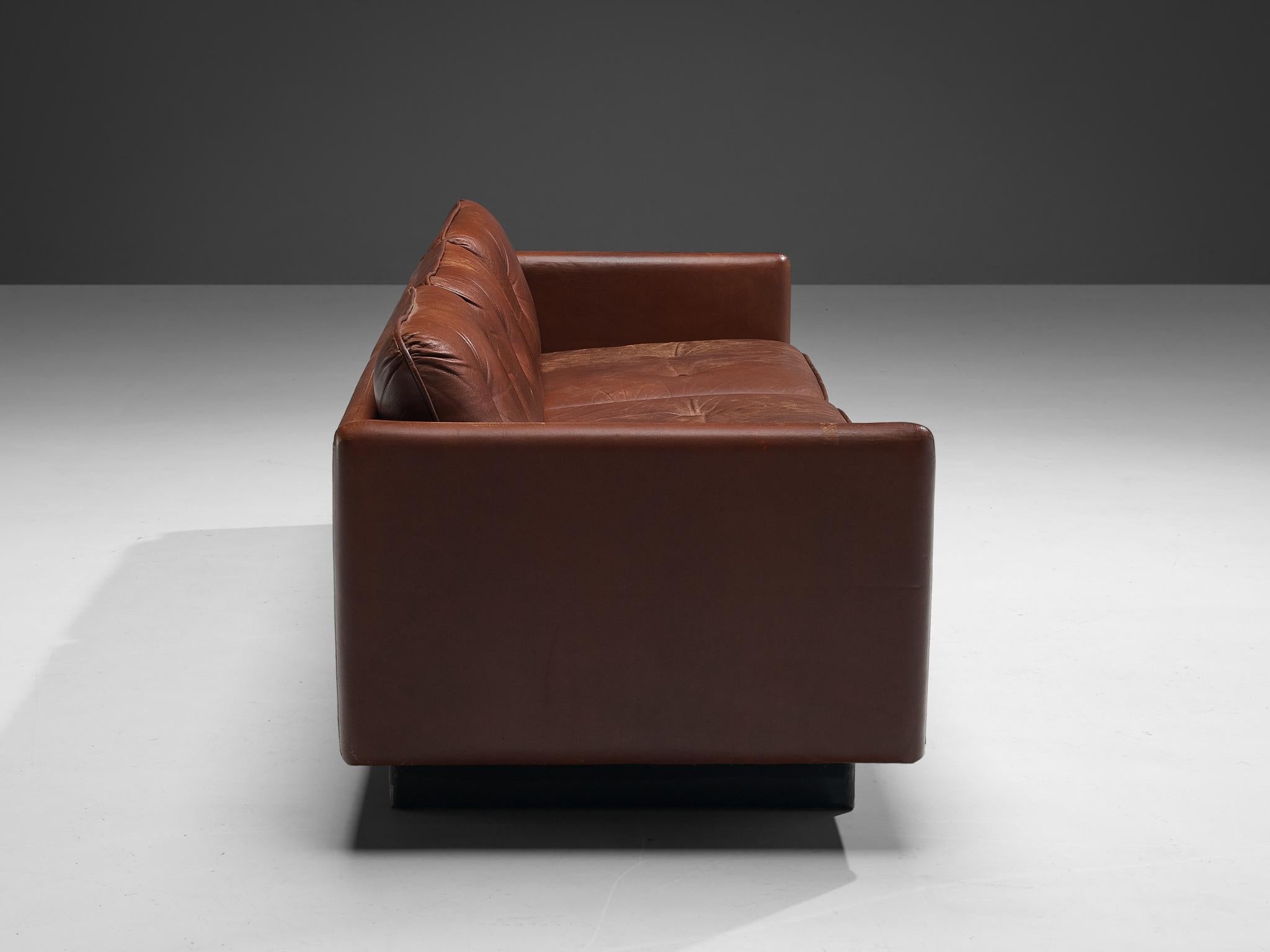 Danish Three Seater Sofa in Chestnut Brown Leather Upholstery seating Morentz