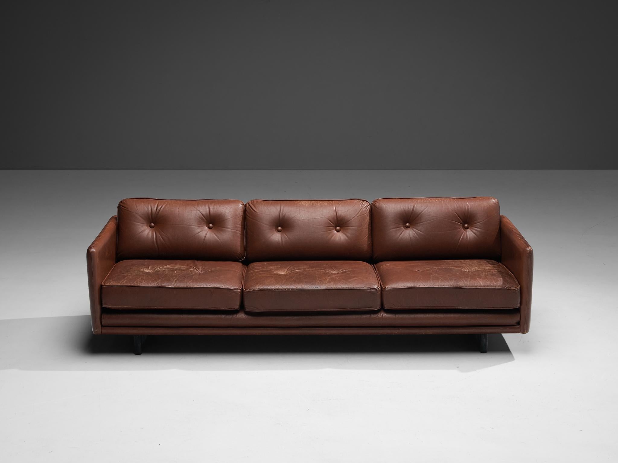 Danish Three Seater Sofa in Chestnut Brown Leather Upholstery seating Morentz