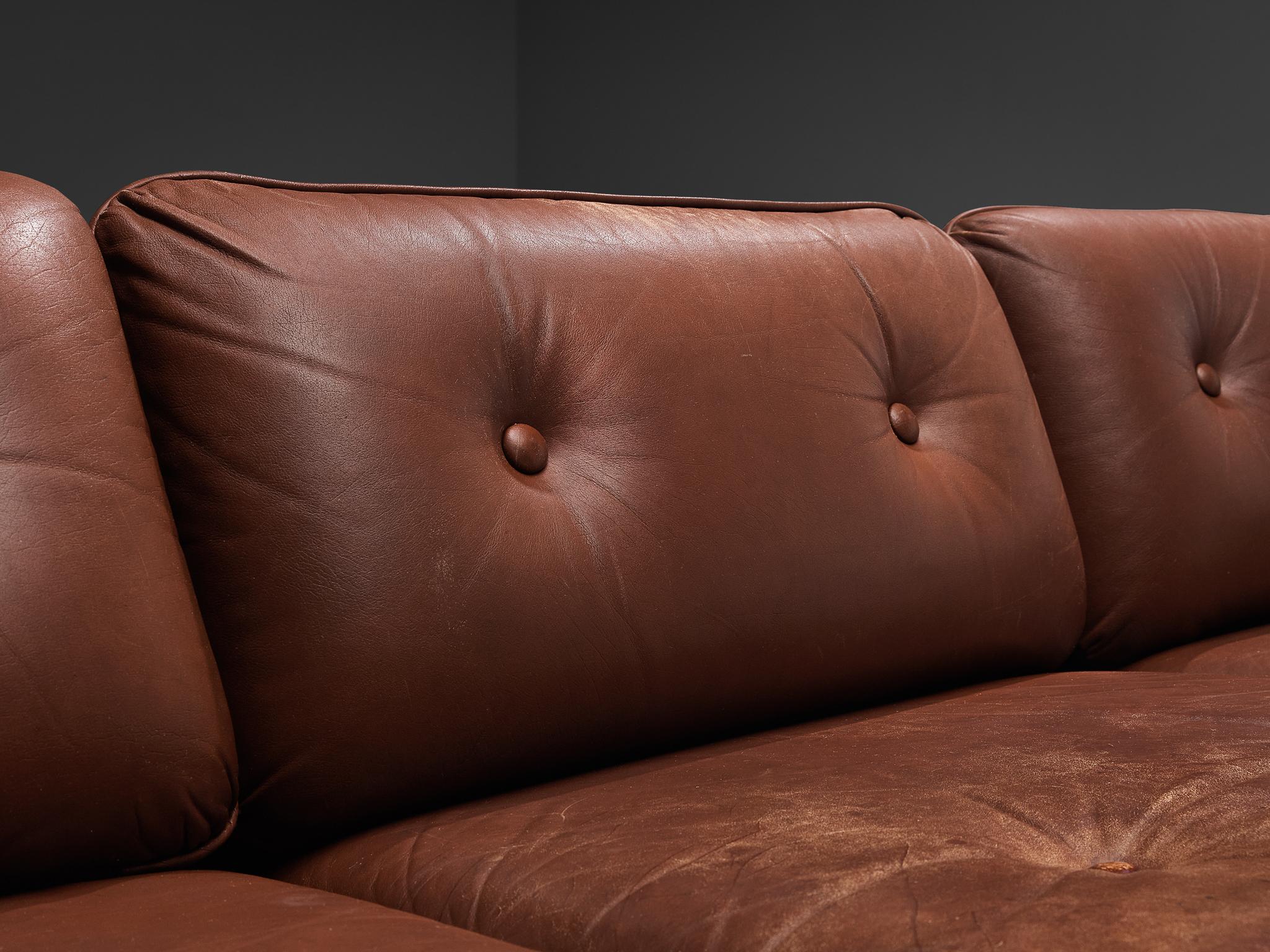 Danish Three Seater Sofa in Chestnut Brown Leather Upholstery seating Morentz