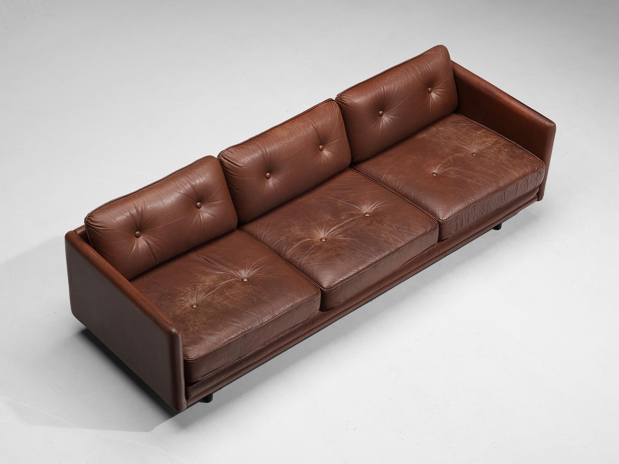 Danish Three Seater Sofa in Chestnut Brown Leather Upholstery seating Morentz