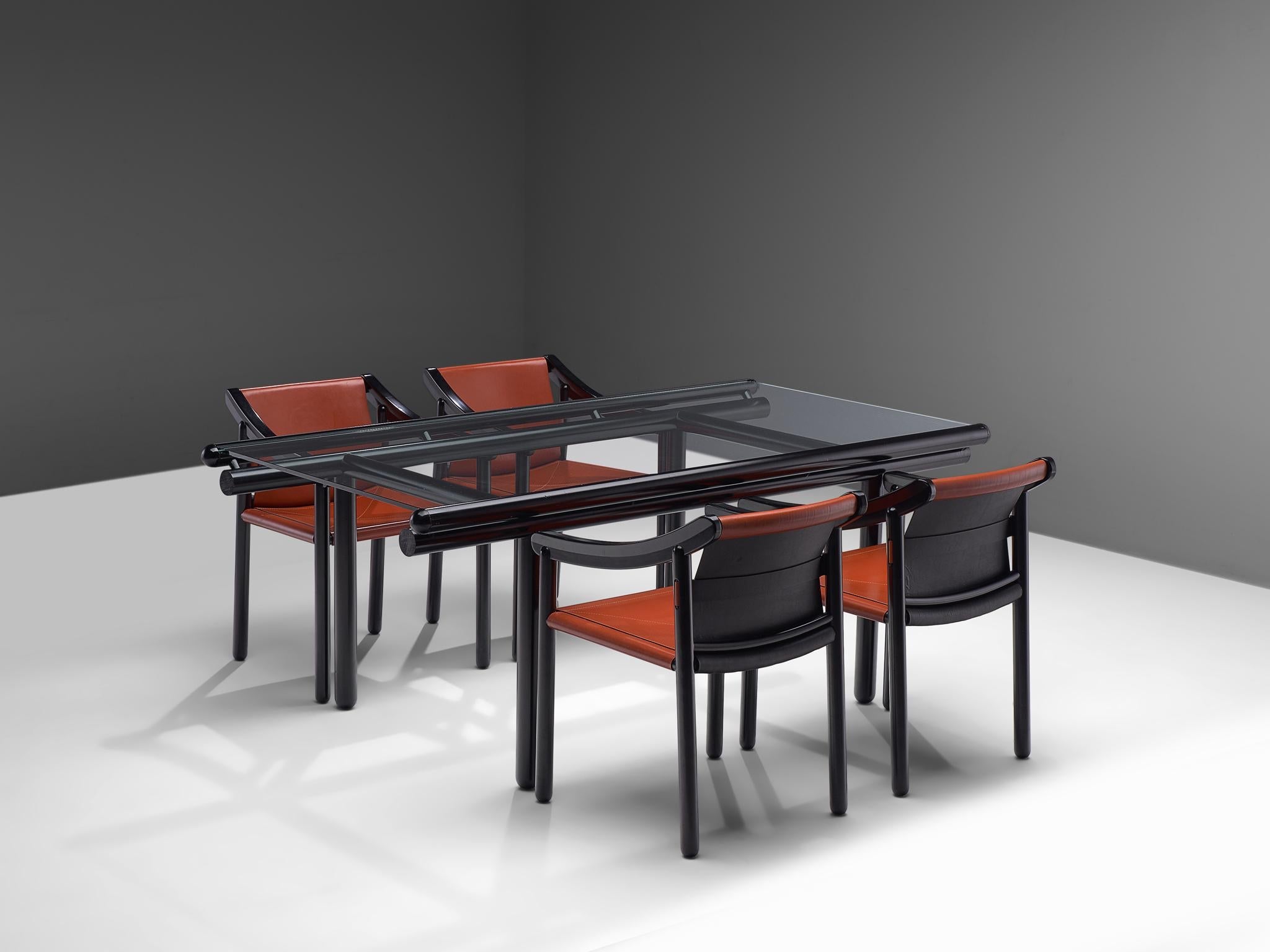 Cassina Dining Table 'Capri' in Black Metal and Glass tables Morentz