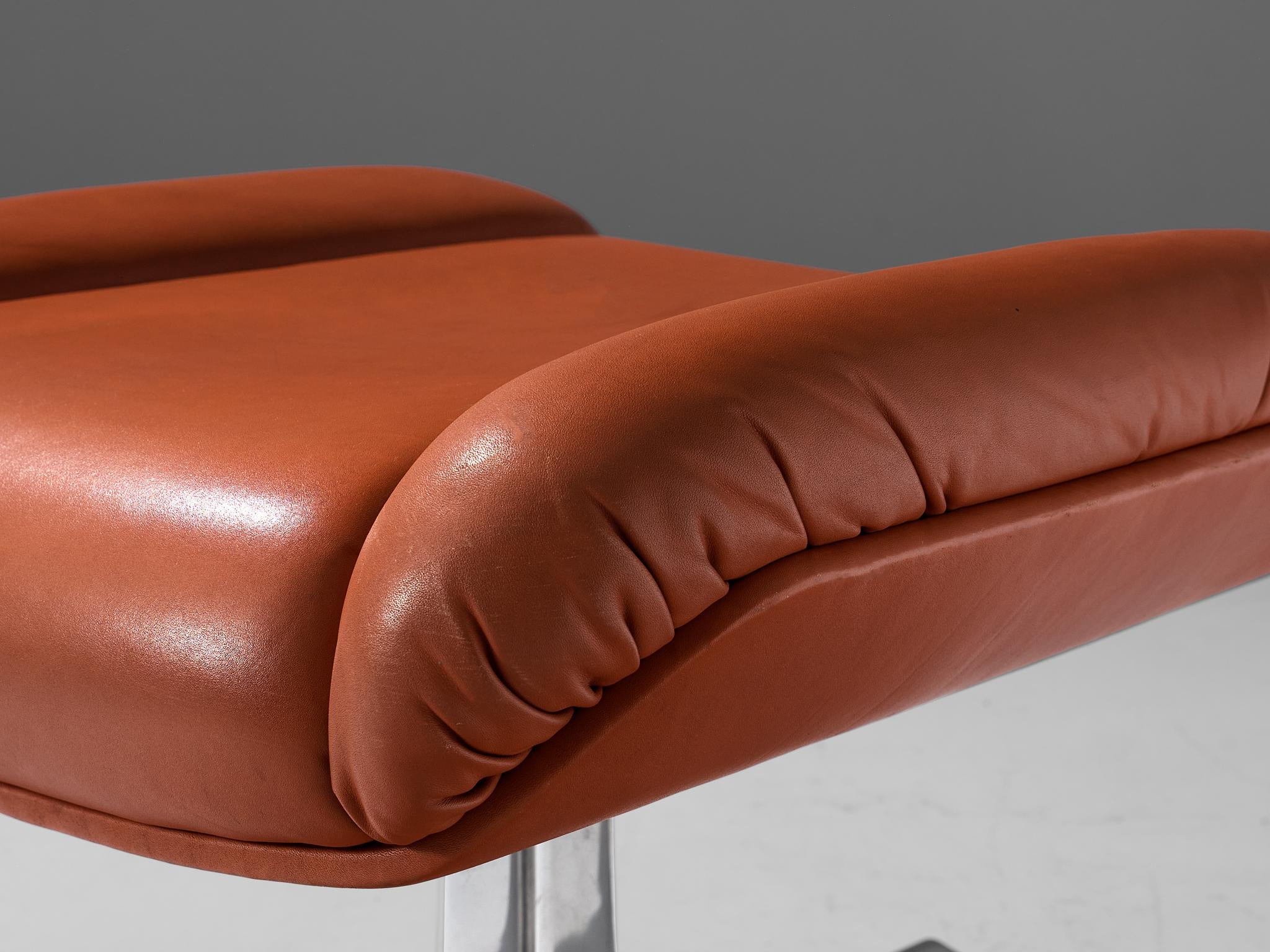 Footstool in Chrome and Cognac Leather seating Morentz