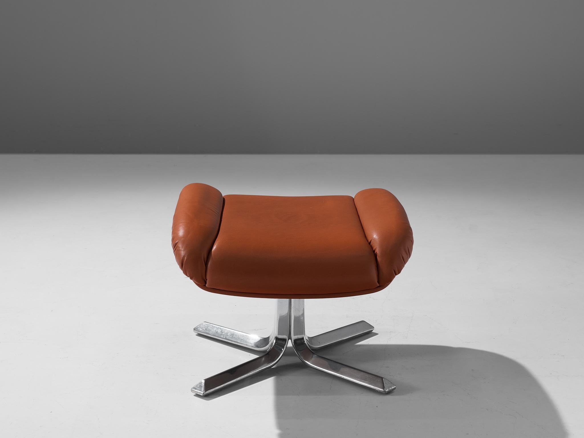 Footstool in Chrome and Cognac Leather seating Morentz